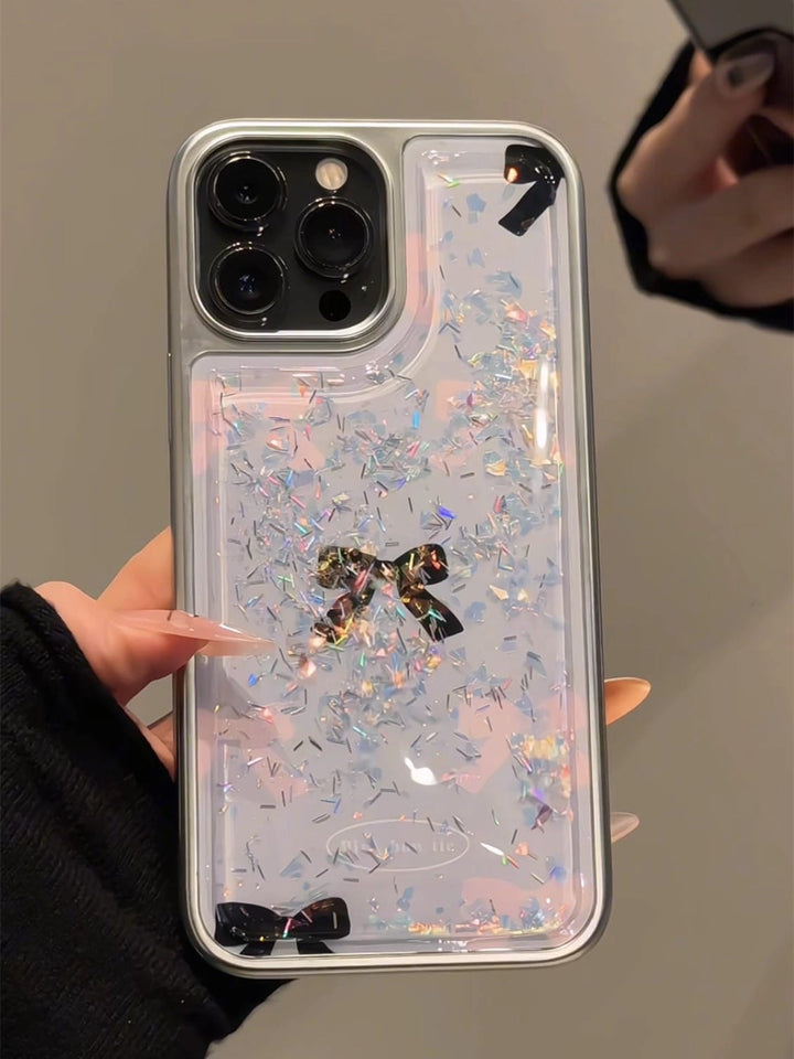 Liquid Glitter Phone Case with Black Bow – Sparkly Protective Cover