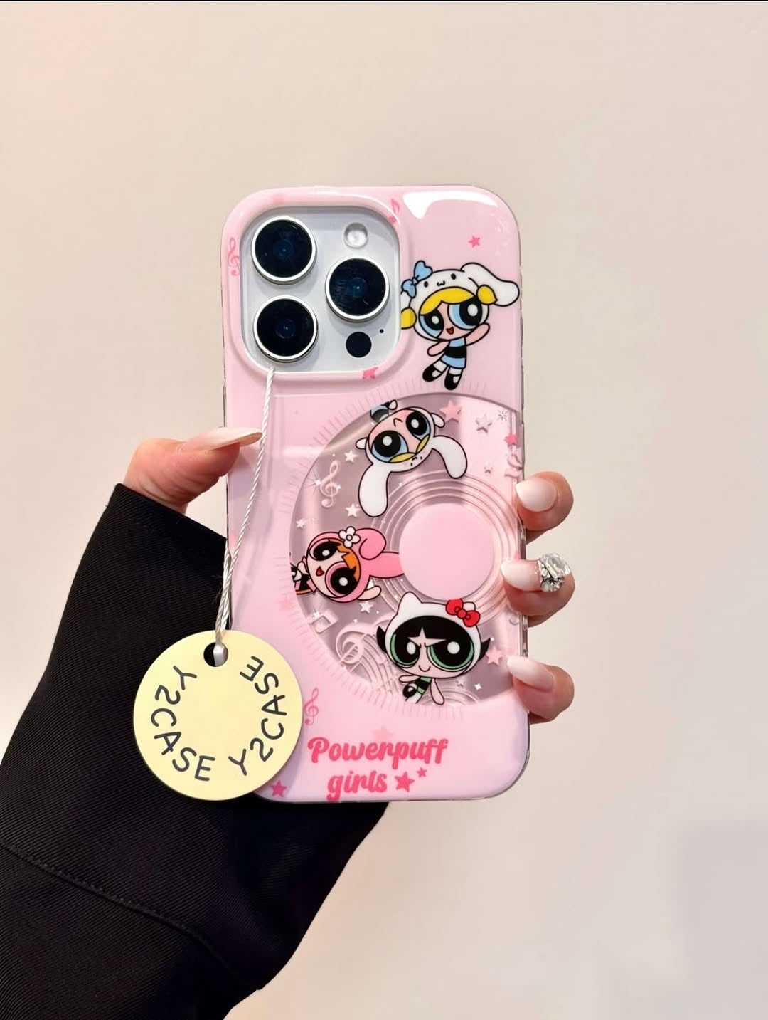 Powerpuff Girls Pink Phone Case with Beaded Strap – Cute & Protective iPhone Cover