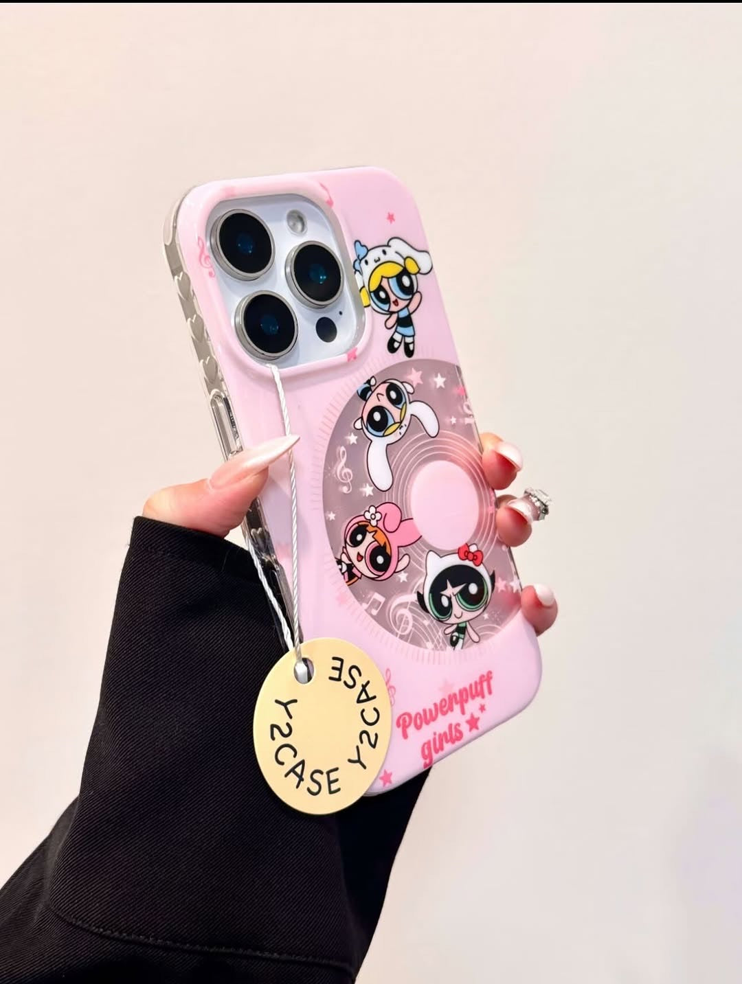 Powerpuff Girls Pink Phone Case with Beaded Strap – Cute & Protective iPhone Cover