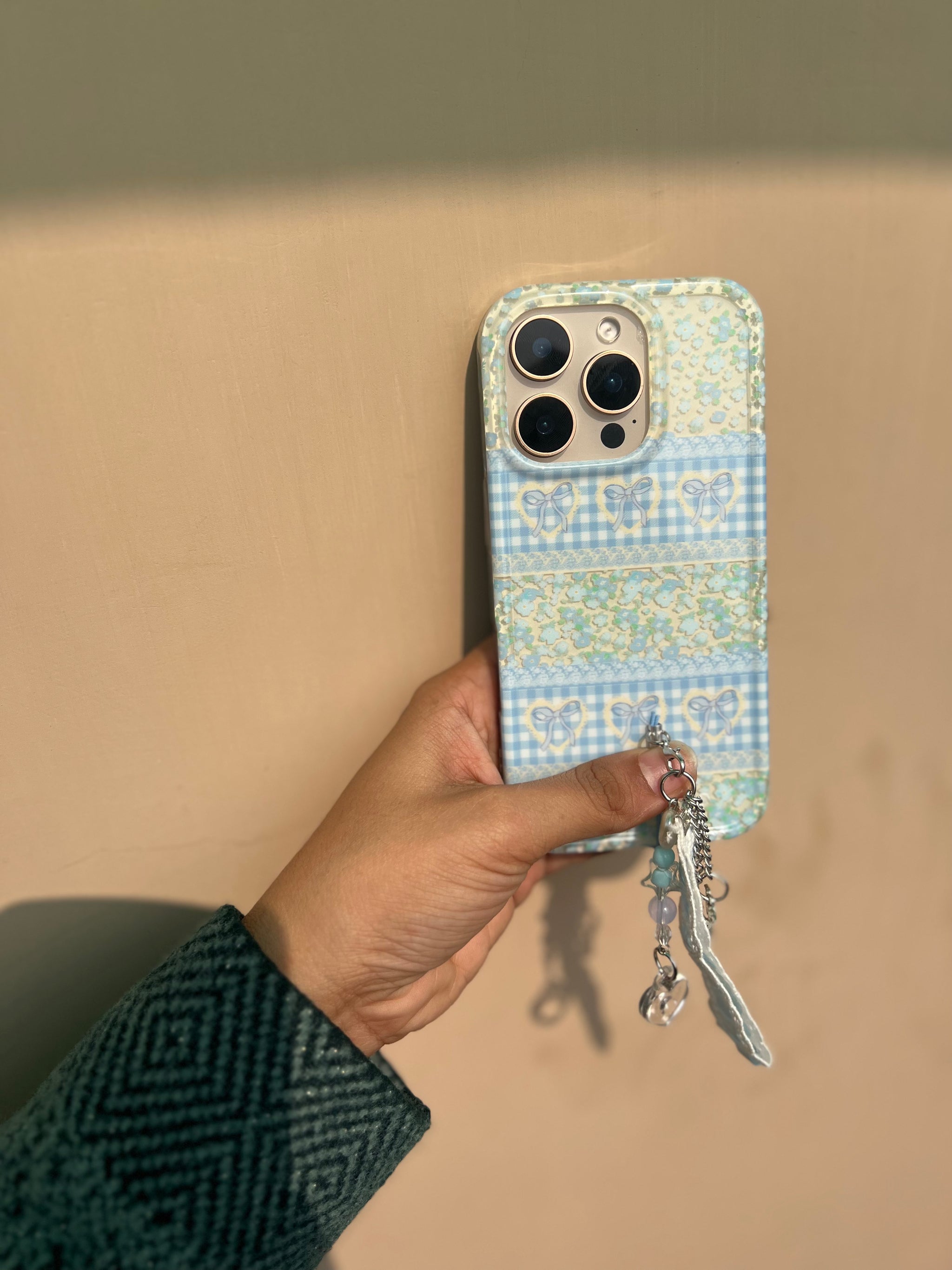 Pastel Bow & Floral Aesthetic iPhone Case With Charm Strap