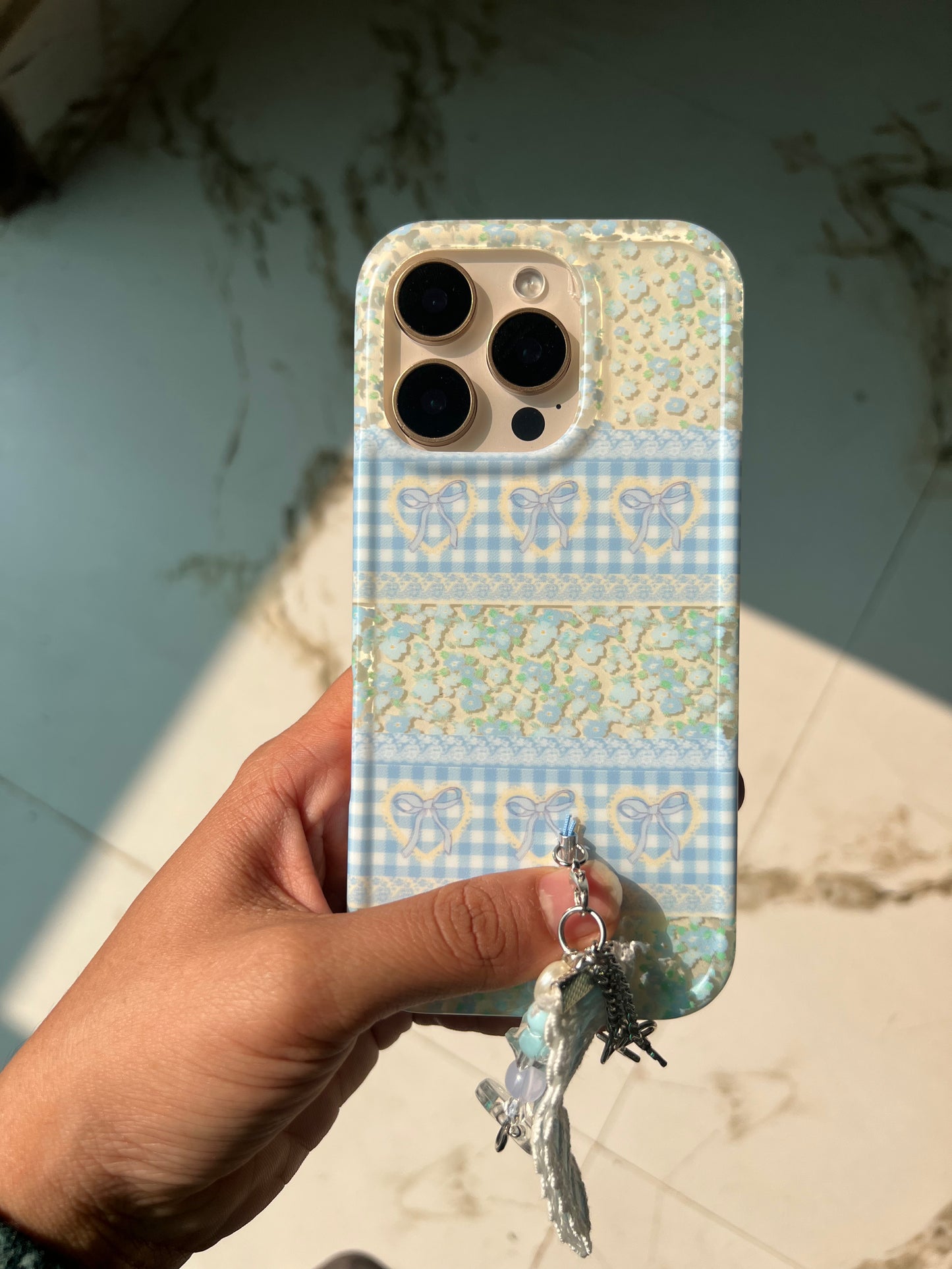 Pastel Bow & Floral Aesthetic iPhone Case With Charm Strap