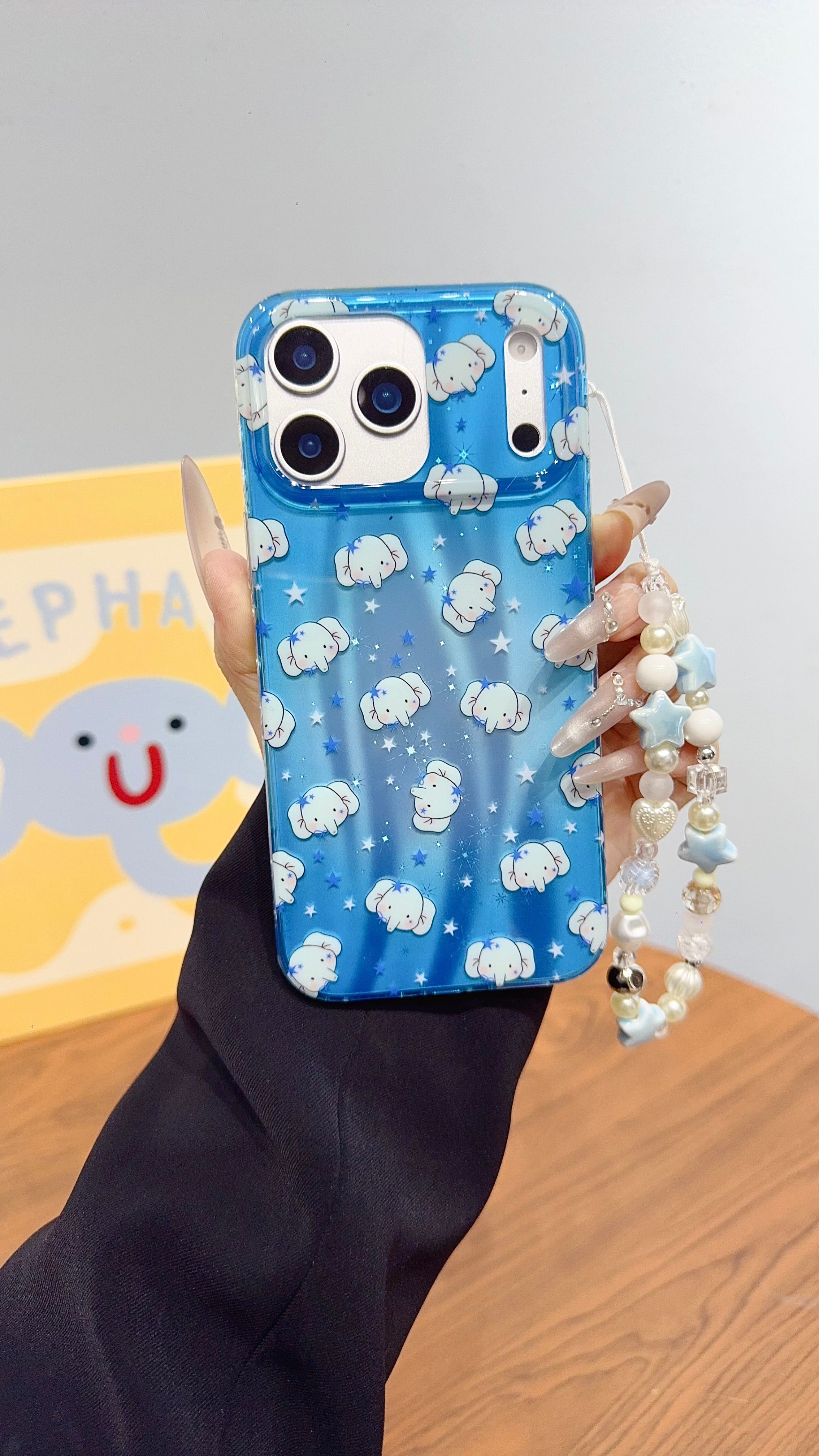 Adorable Blue Elephant Phone Case with Beaded Charm