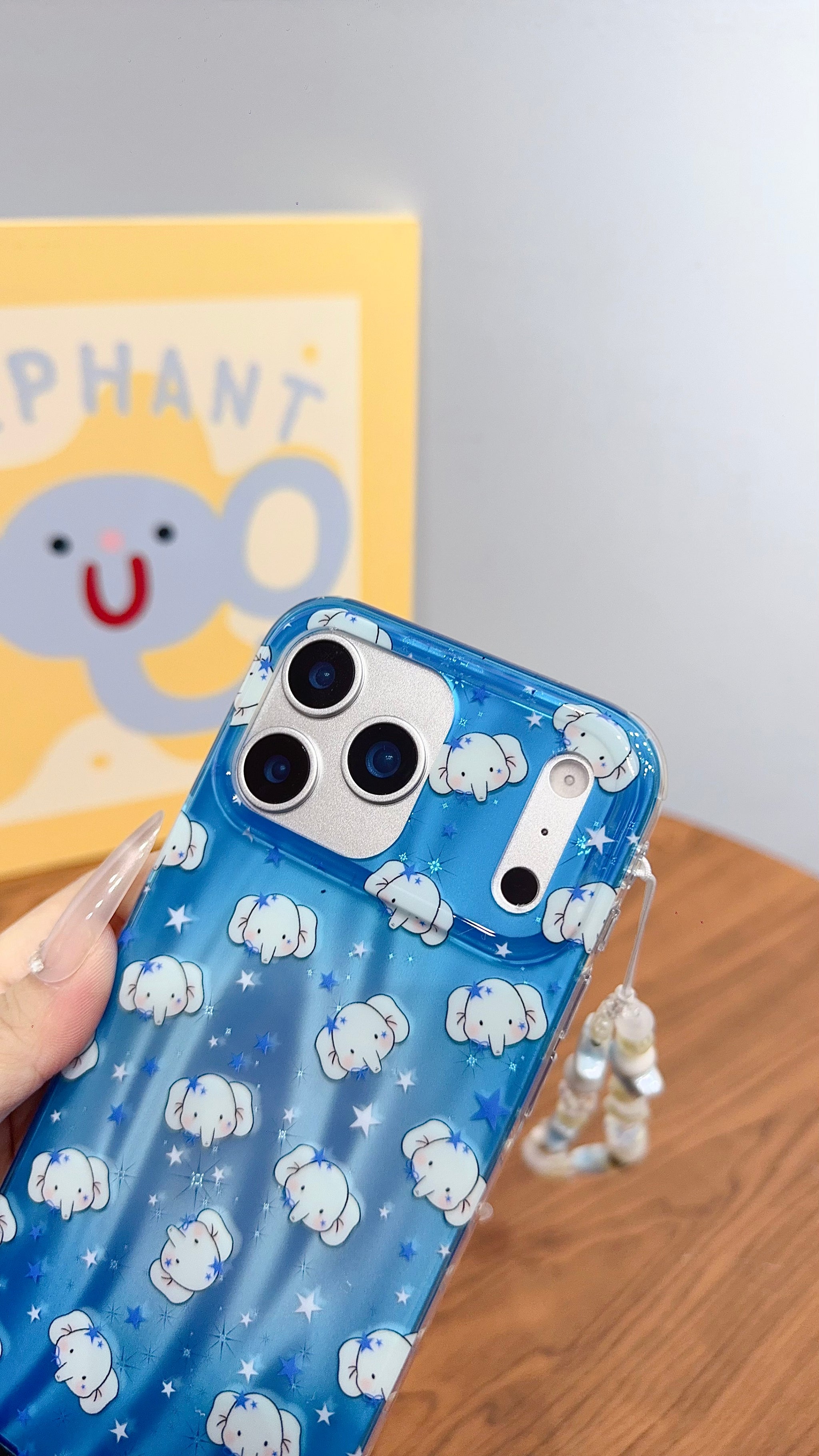 Adorable Blue Elephant Phone Case with Beaded Charm