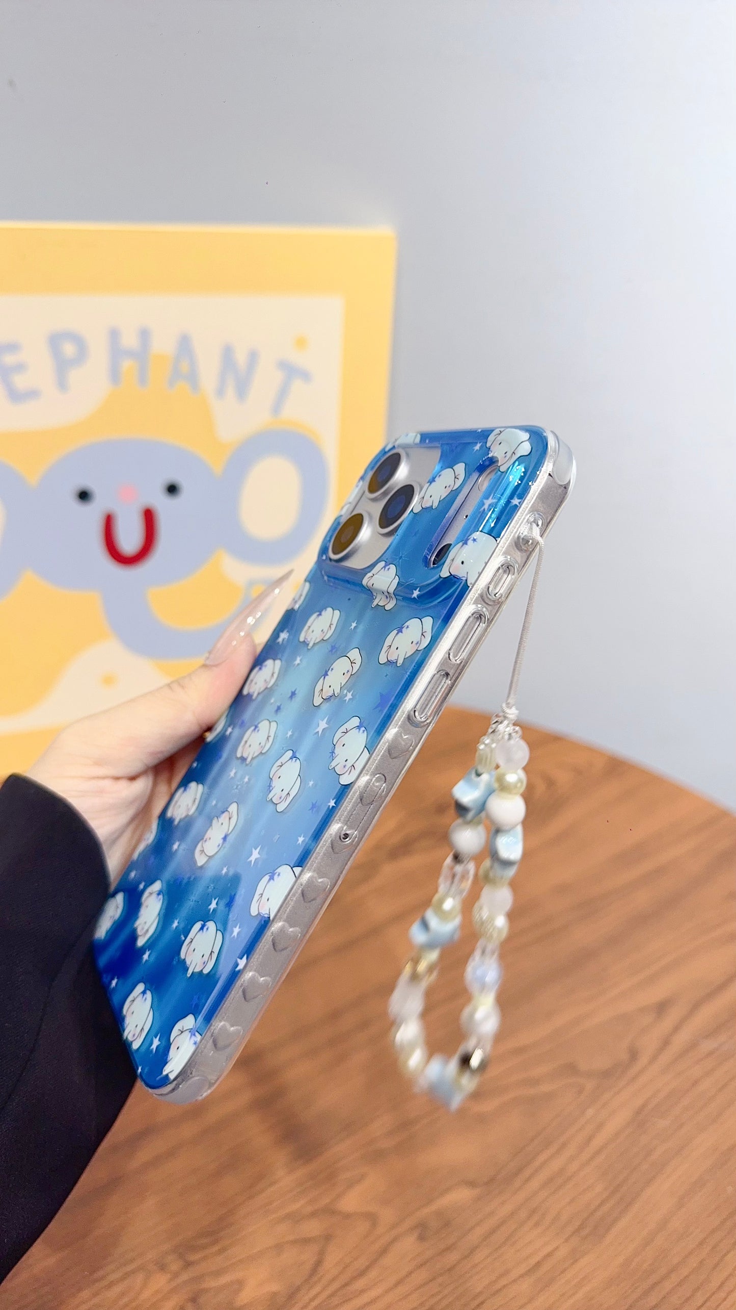 Adorable Blue Elephant Phone Case with Beaded Charm