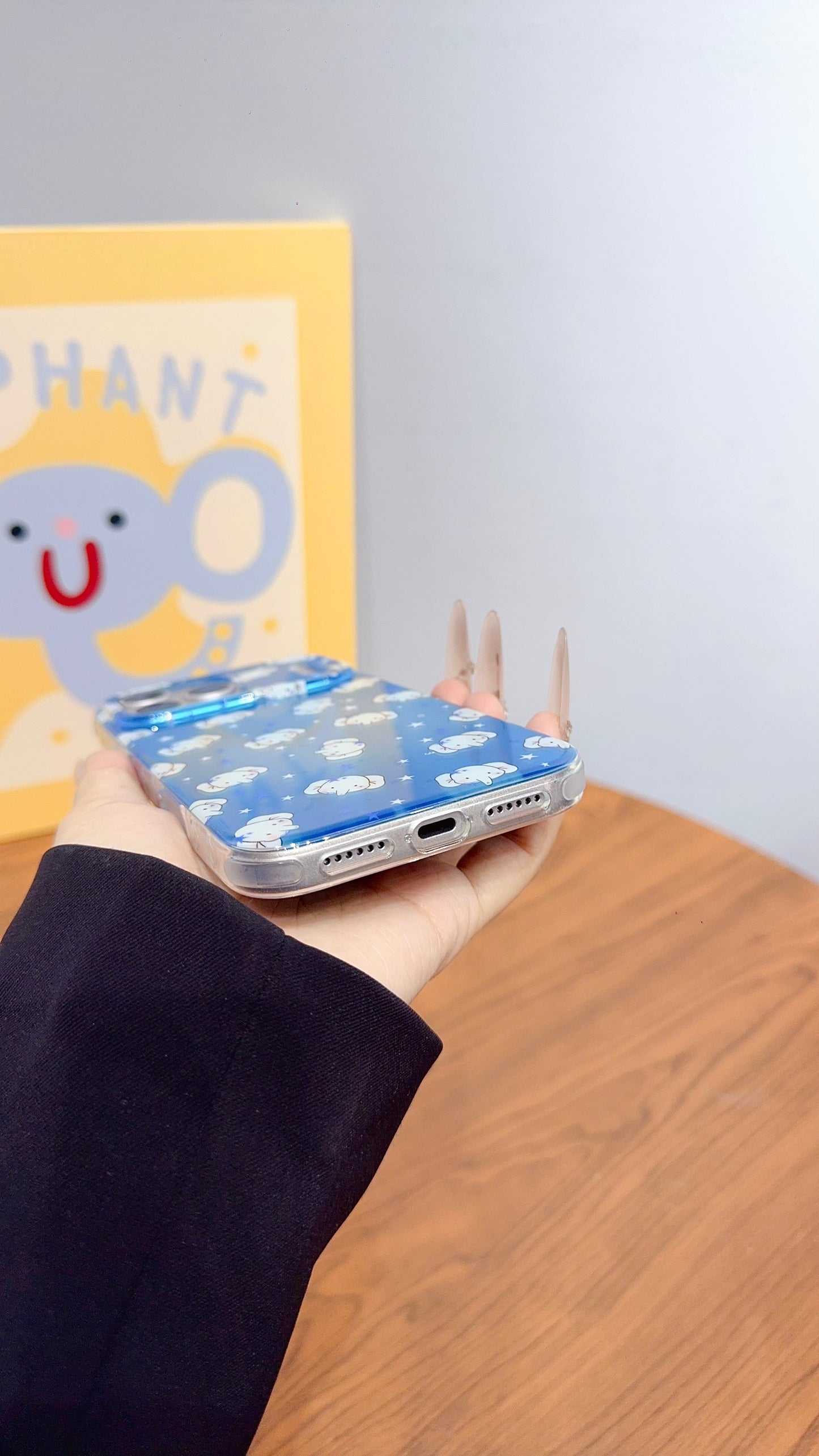 Adorable Blue Elephant Phone Case with Beaded Charm