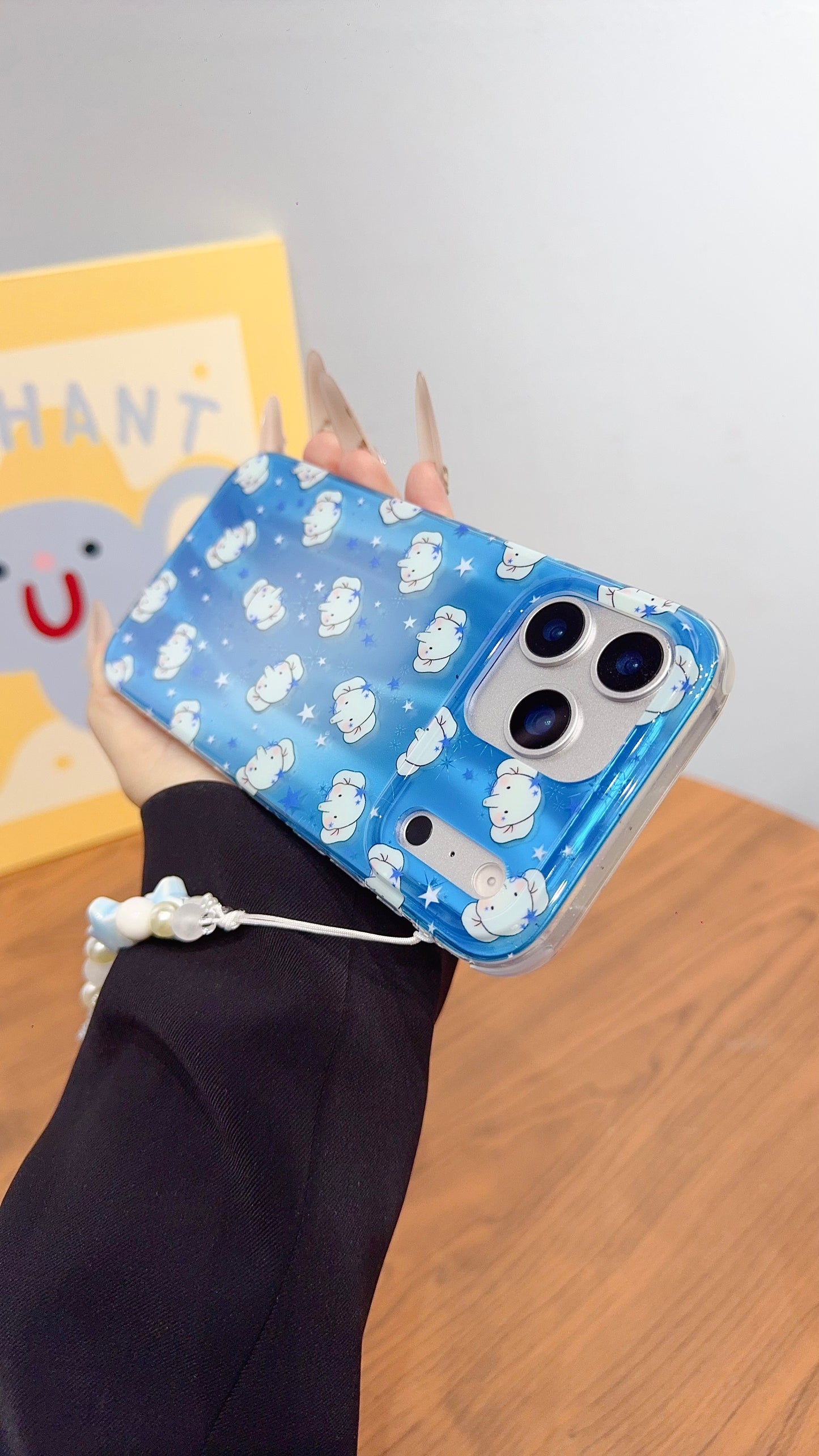 Adorable Blue Elephant Phone Case with Beaded Charm