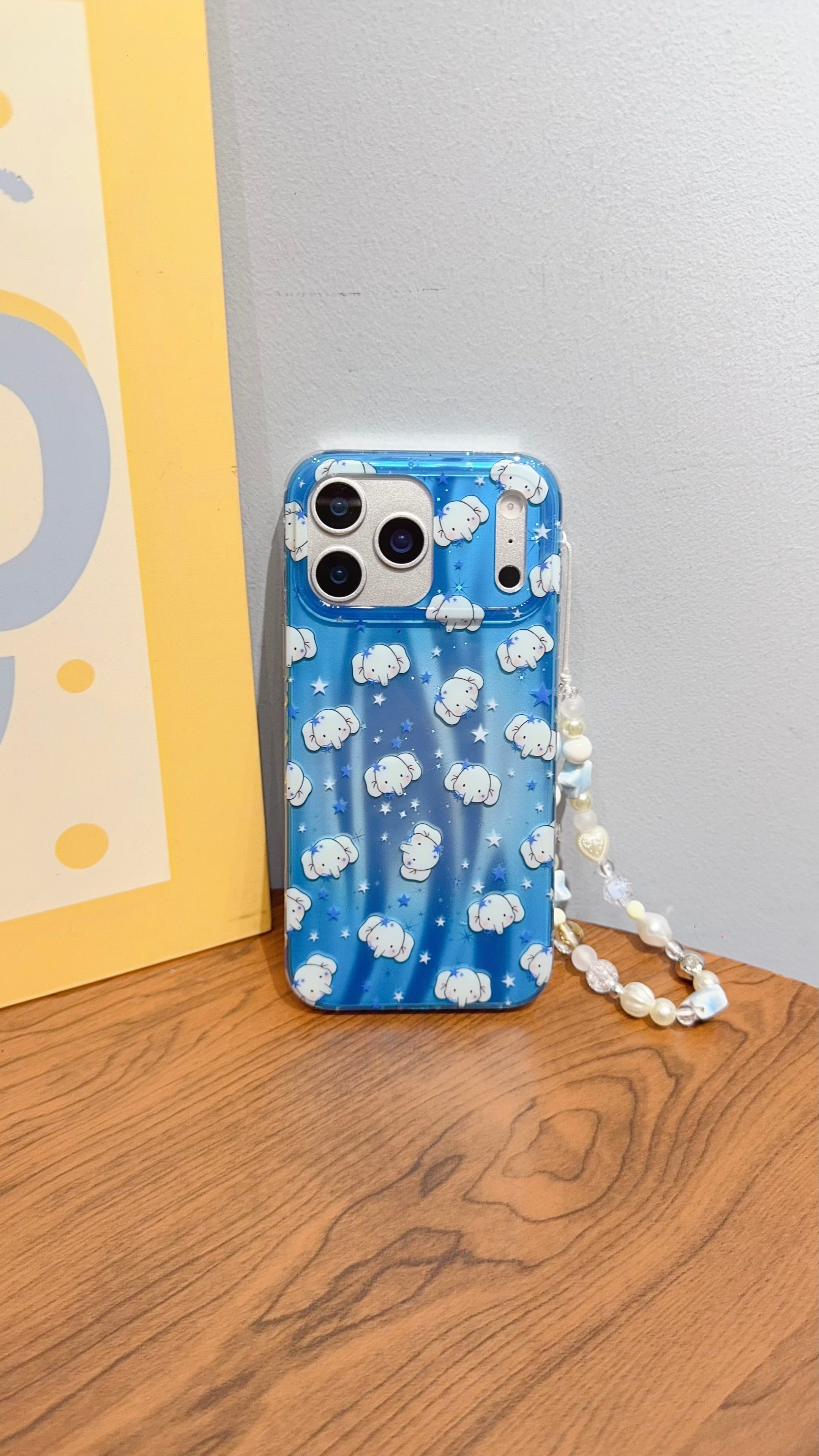 Adorable Blue Elephant Phone Case with Beaded Charm