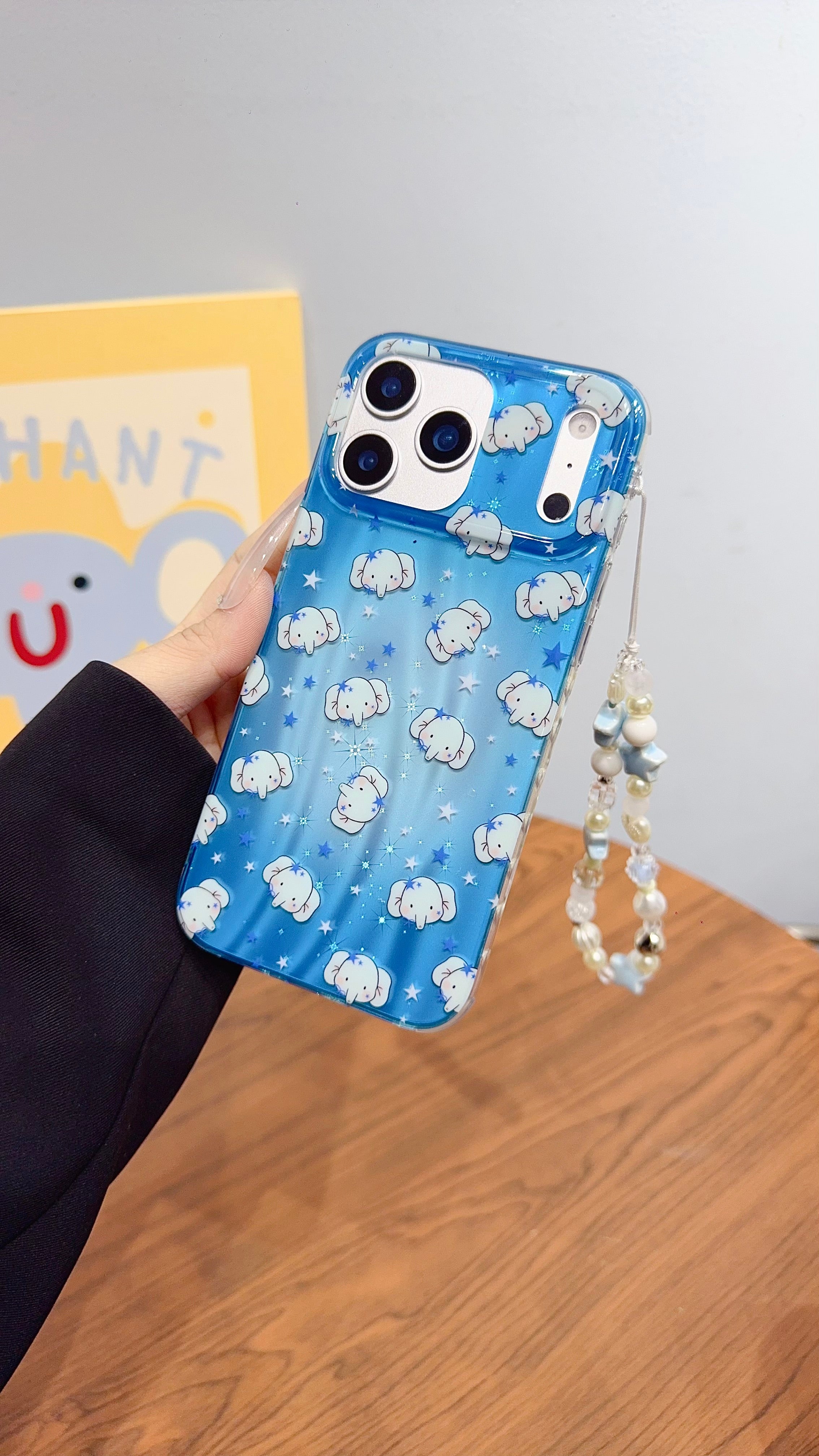 Adorable Blue Elephant Phone Case with Beaded Charm