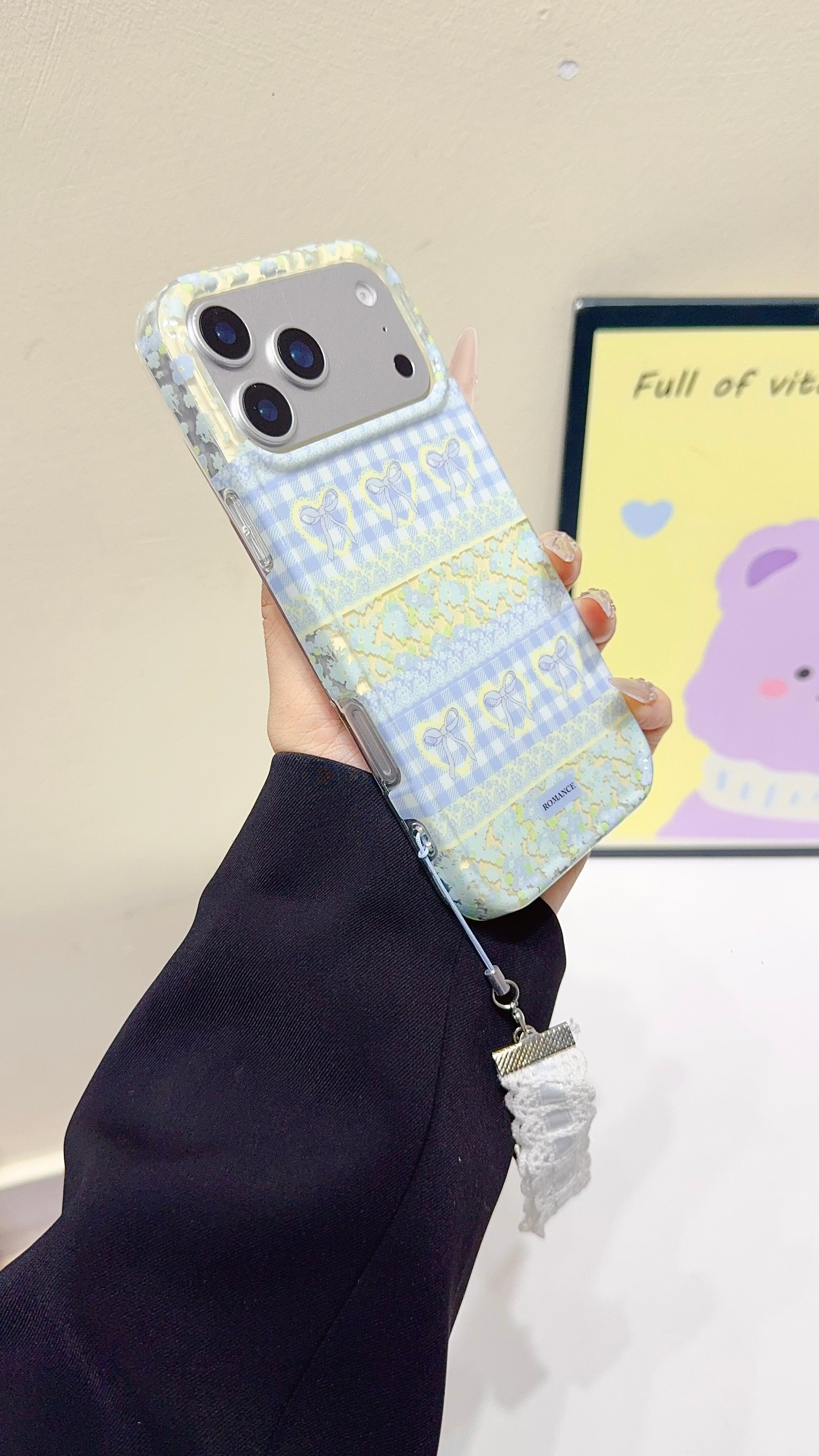 Pastel Bow & Floral Aesthetic iPhone Case With Charm Strap