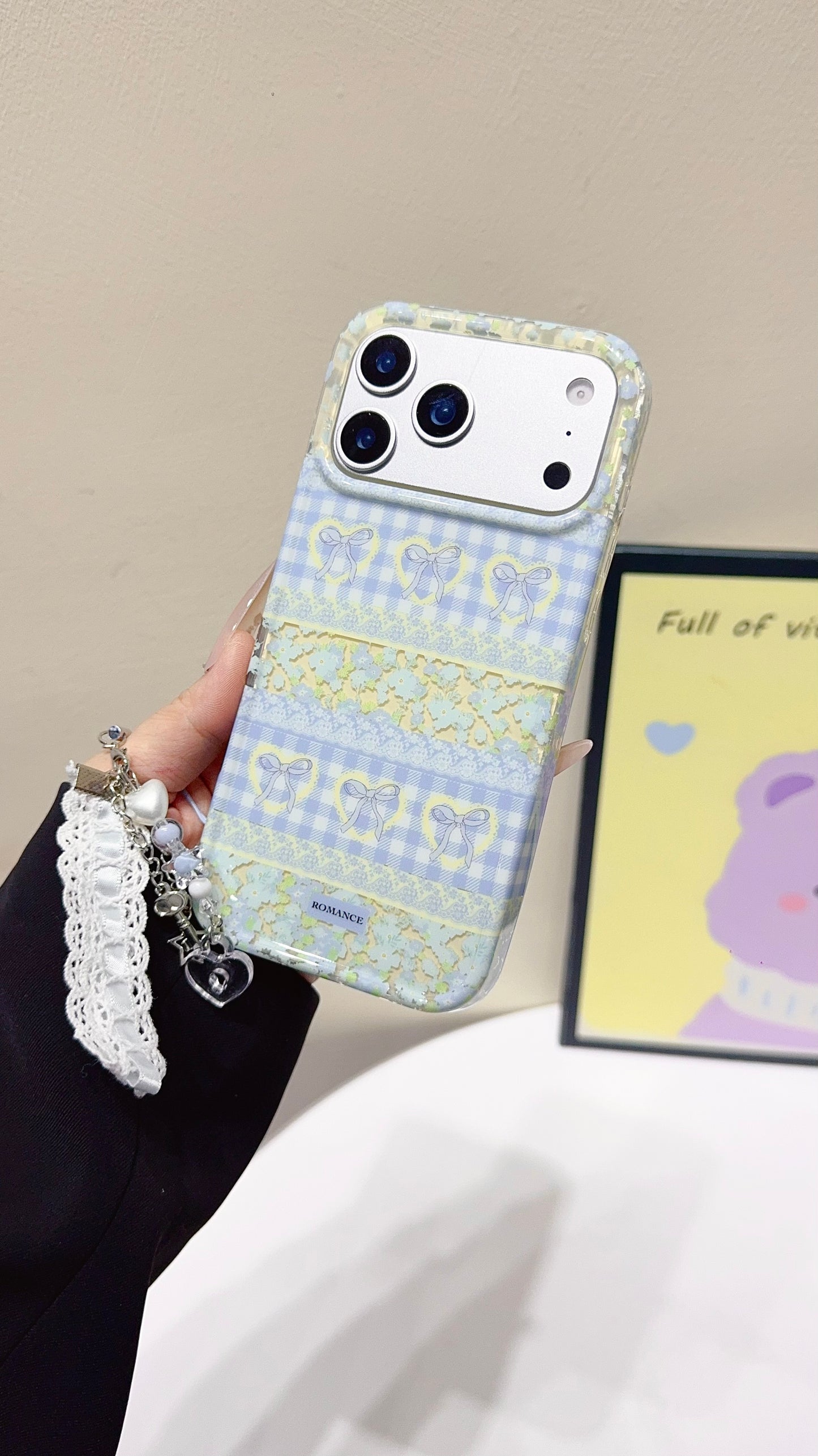 Pastel Bow & Floral Aesthetic iPhone Case With Charm Strap