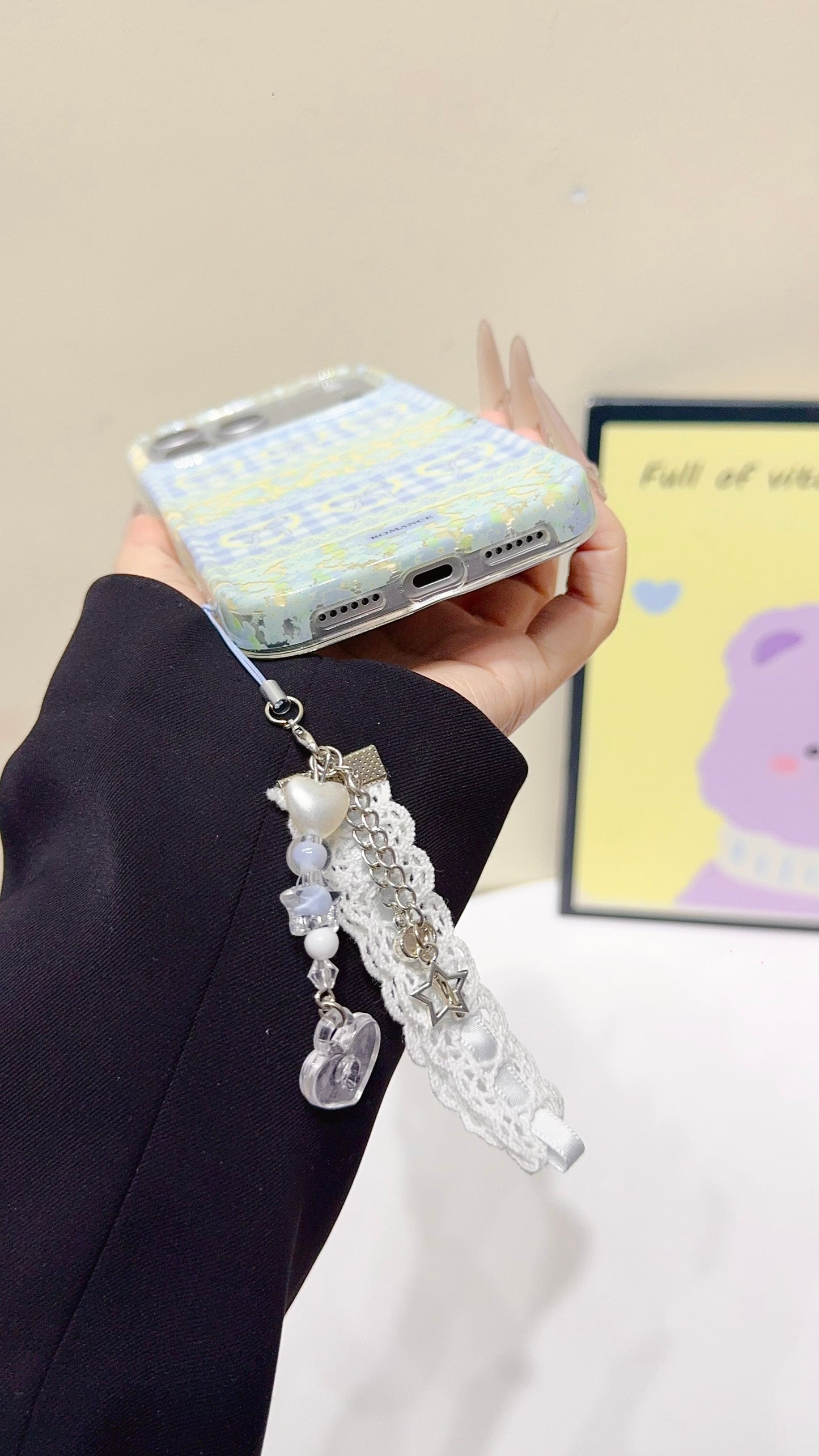 Pastel Bow & Floral Aesthetic iPhone Case With Charm Strap