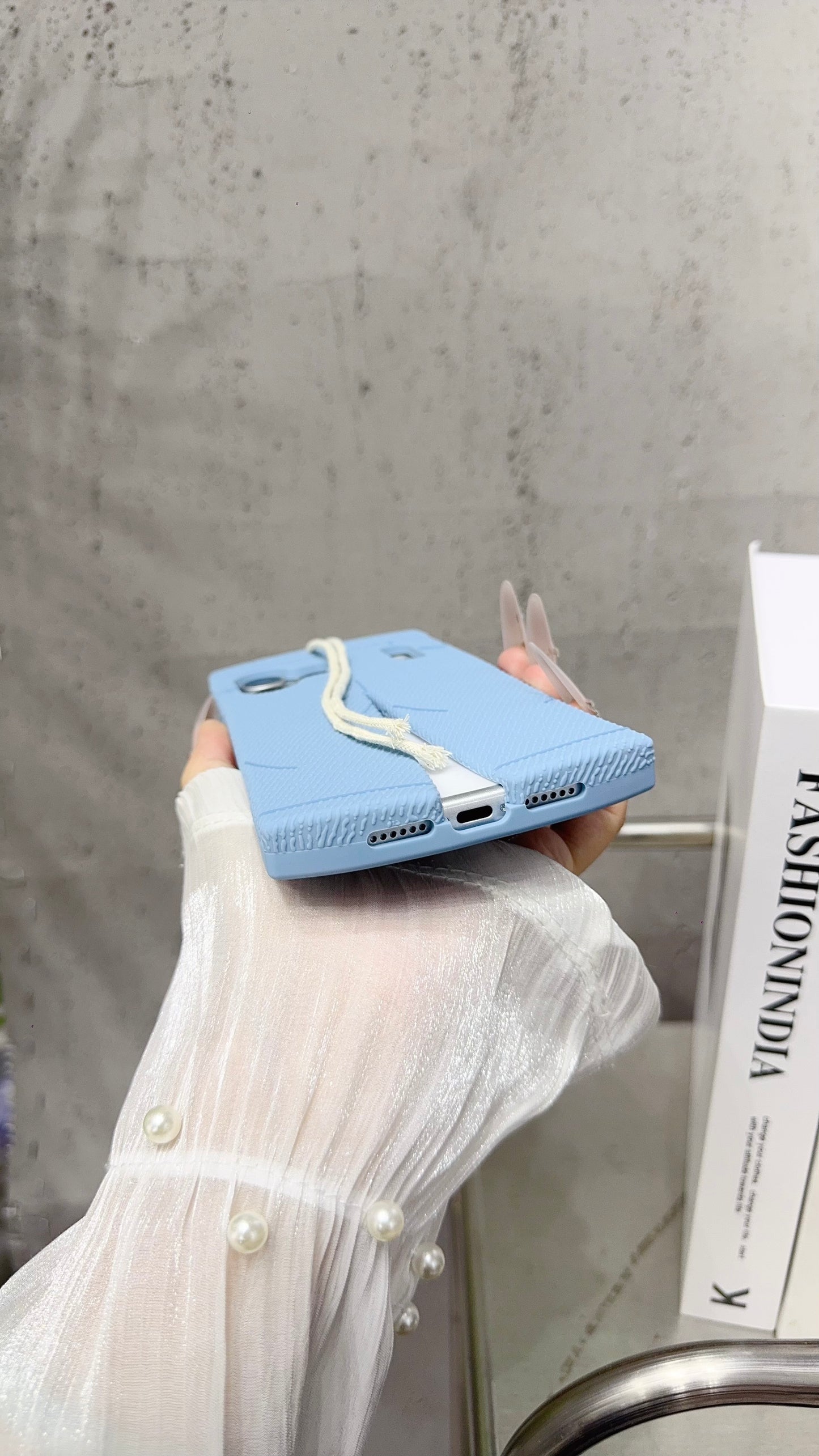 Trendy Blue Pants-Style Phone Case with Cute Drawstring Design