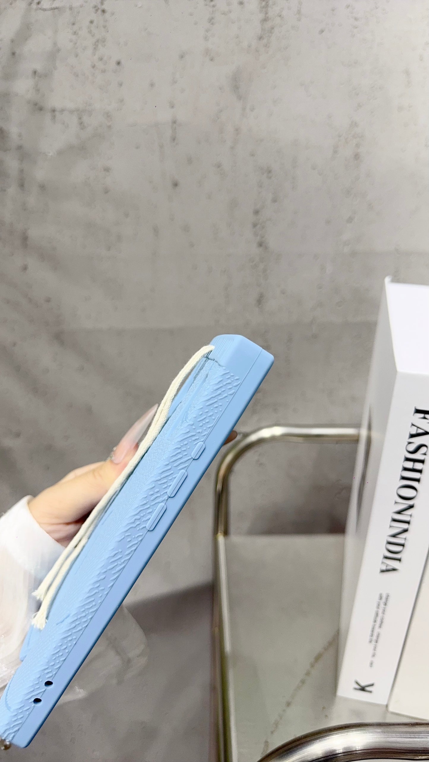 Trendy Blue Pants-Style Phone Case with Cute Drawstring Design