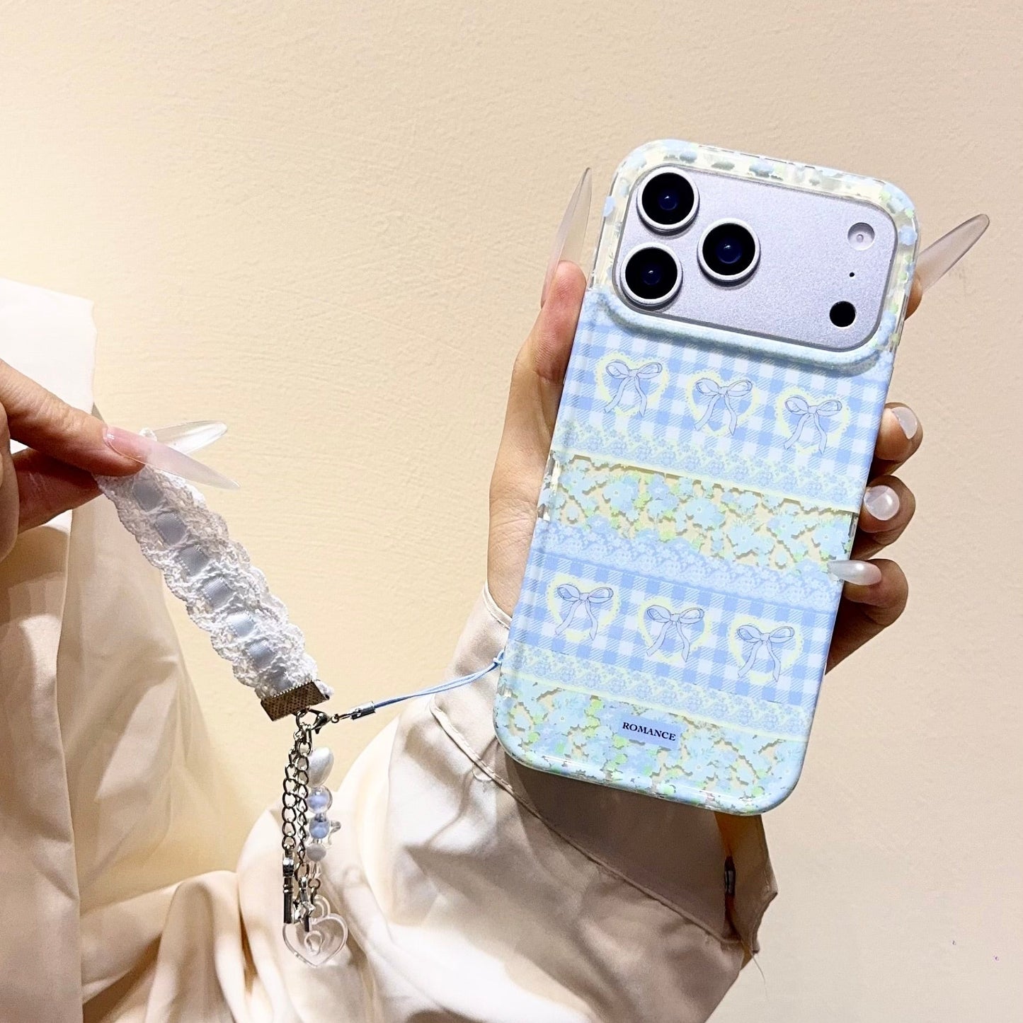 Pastel Bow & Floral Aesthetic iPhone Case With Charm Strap