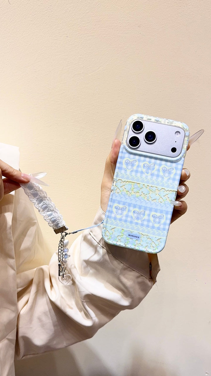 Pastel Bow & Floral Aesthetic iPhone Case With Charm Strap