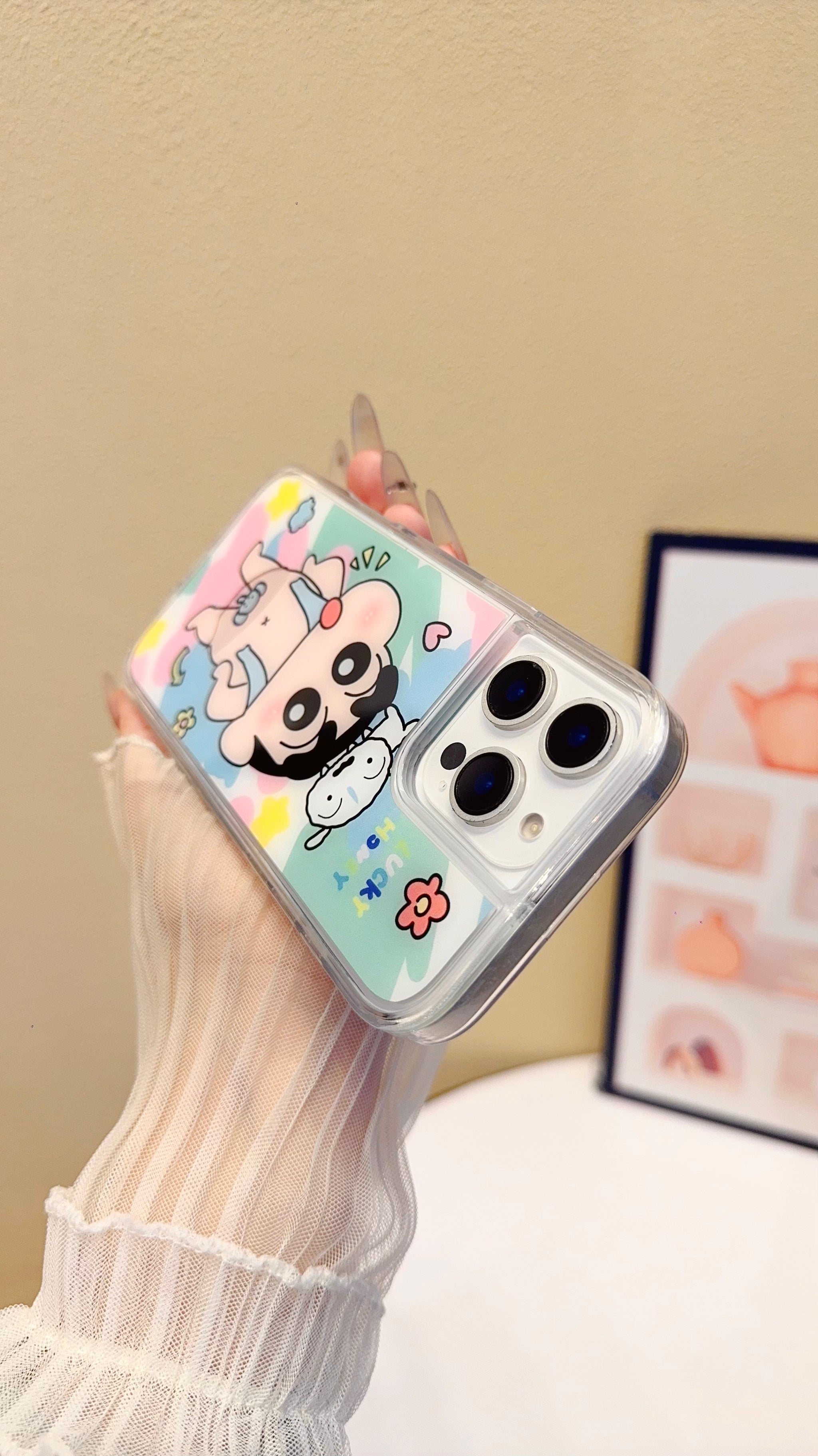 Cute Cartoon Character iPhone Case – Clear Protective Cover with Pastel Aesthetic