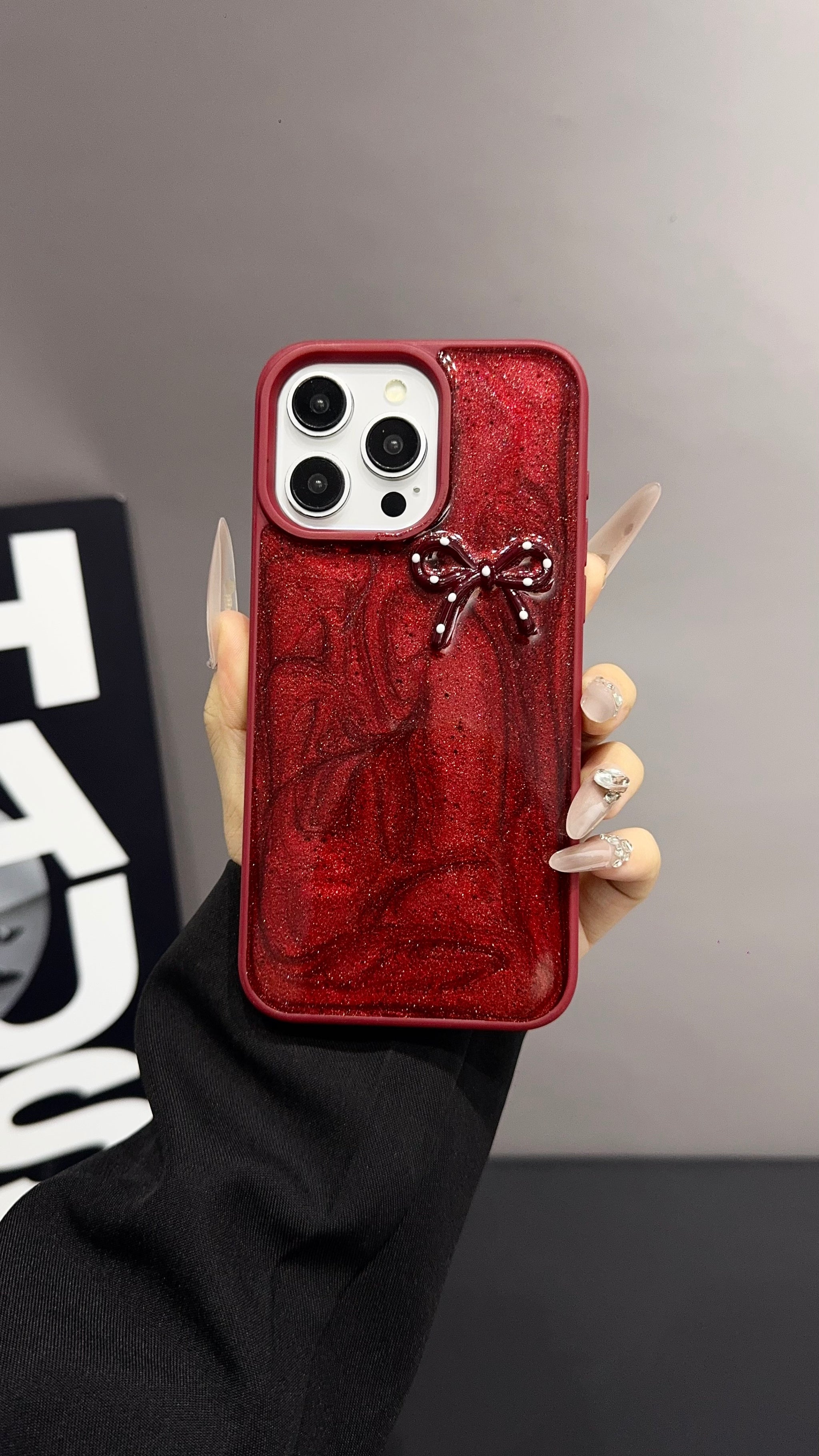 Red Ruby Bow iPhone Case – Glossy Protective Cover with 3D Bow Design