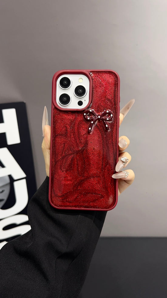 Red Ruby Bow iPhone Case – Glossy Protective Cover with 3D Bow Design