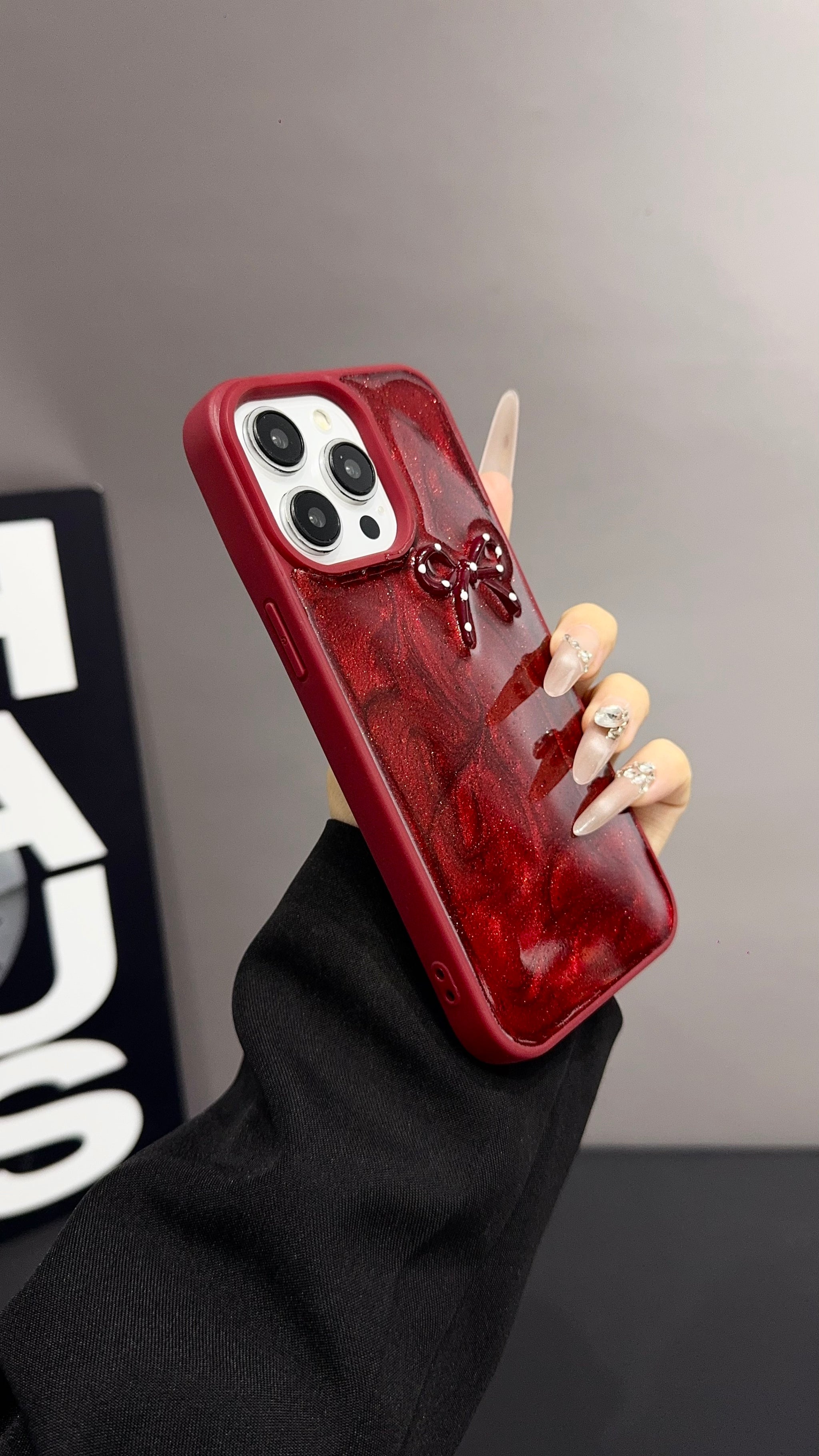 Red Ruby Bow iPhone Case – Glossy Protective Cover with 3D Bow Design