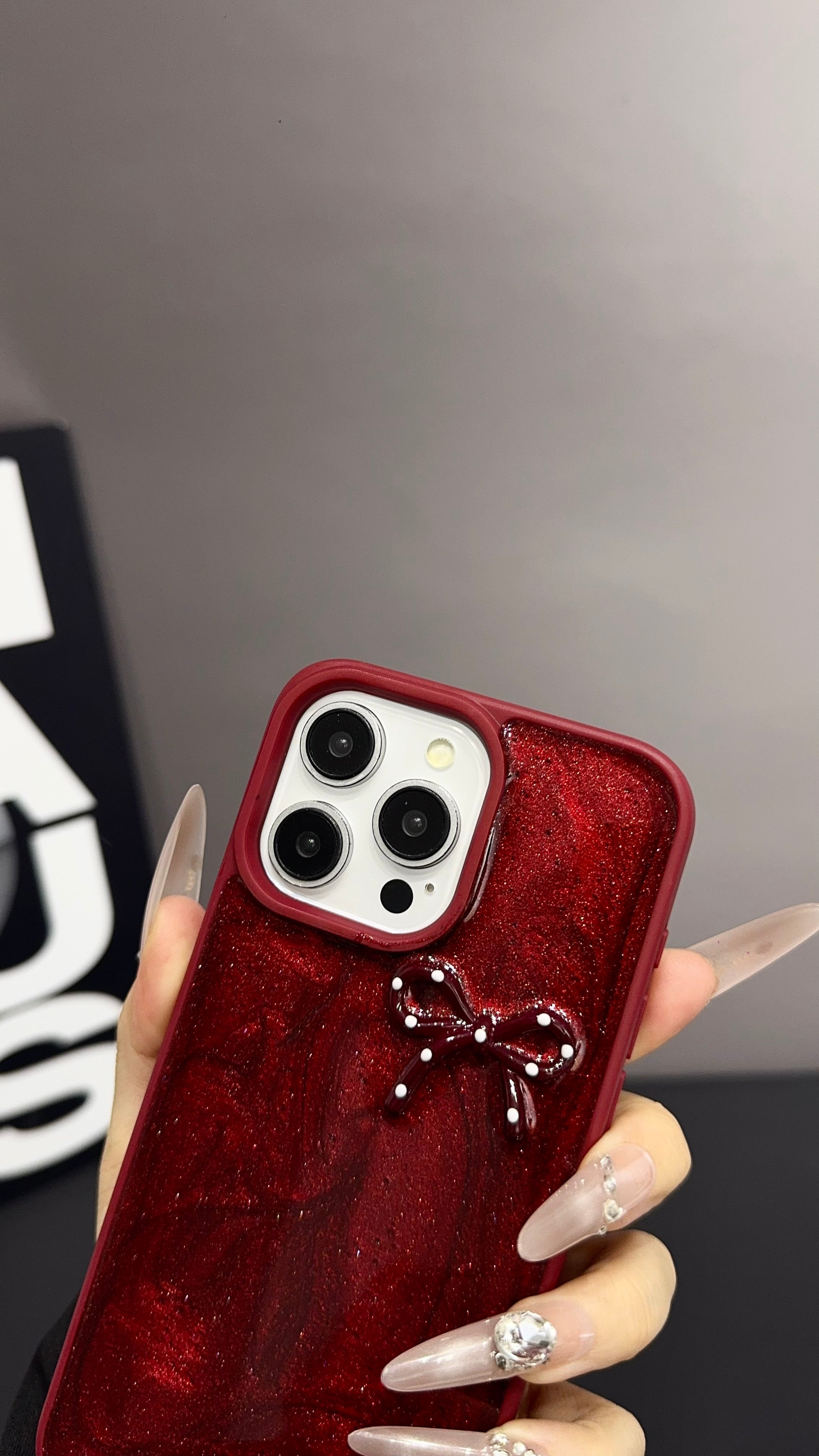 Red Ruby Bow iPhone Case – Glossy Protective Cover with 3D Bow Design