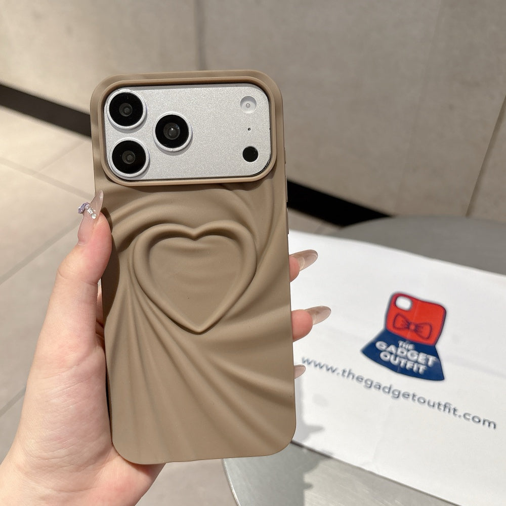 Mocha Heart Wave iPhone Case – Cute Minimal Design with Soft Touch Finish