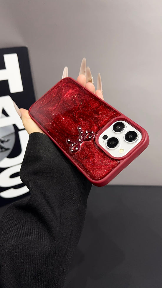 Red Ruby Bow iPhone Case – Glossy Protective Cover with 3D Bow Design