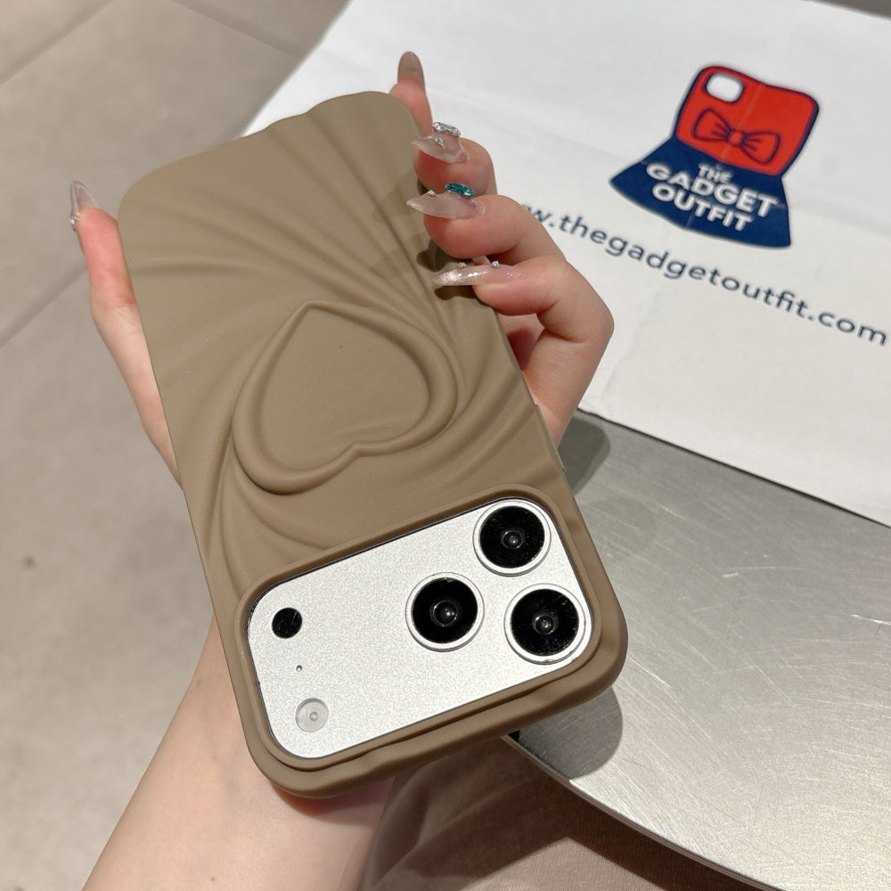 Mocha Heart Wave iPhone Case – Cute Minimal Design with Soft Touch Finish