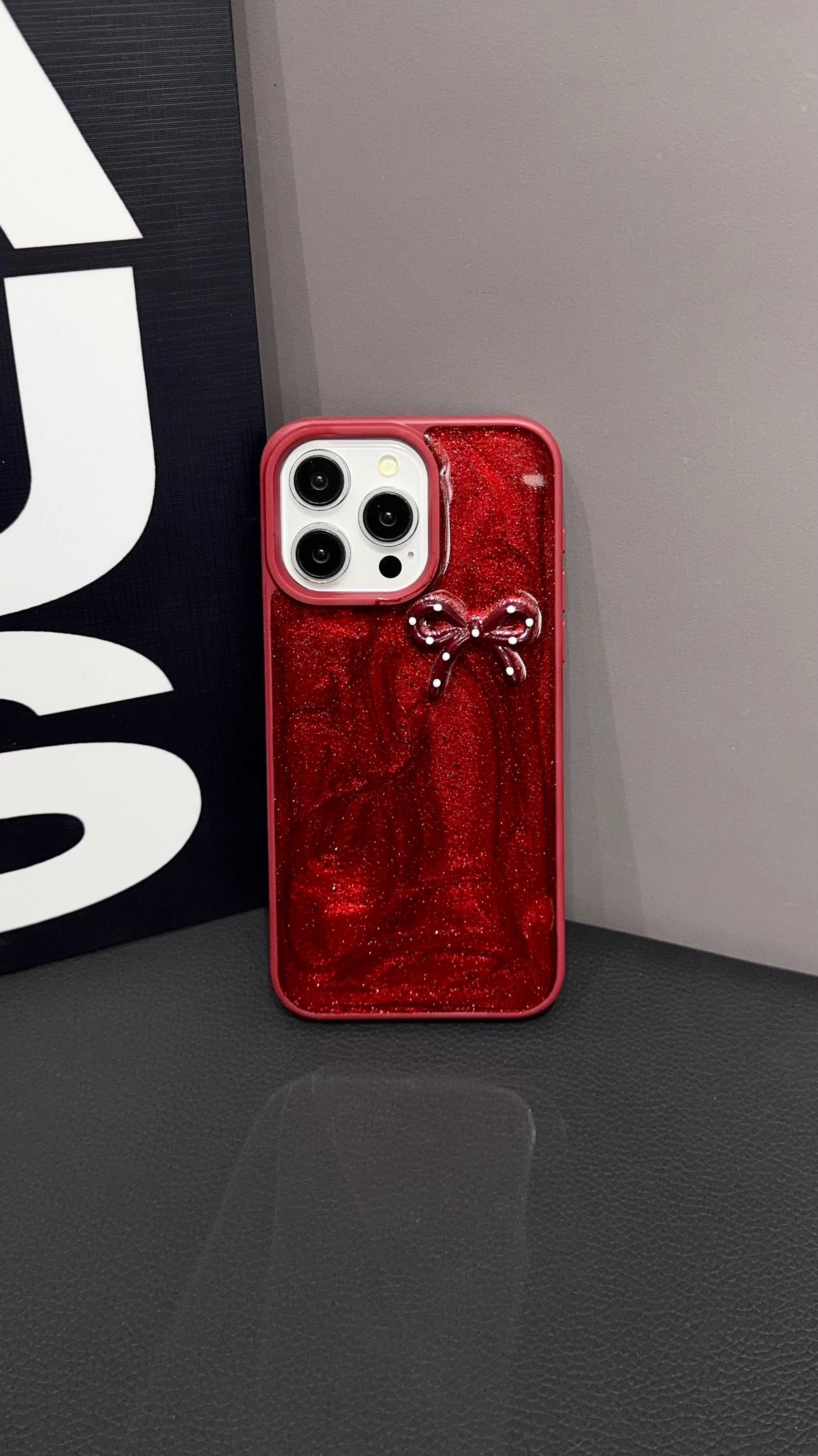 Red Ruby Bow iPhone Case – Glossy Protective Cover with 3D Bow Design
