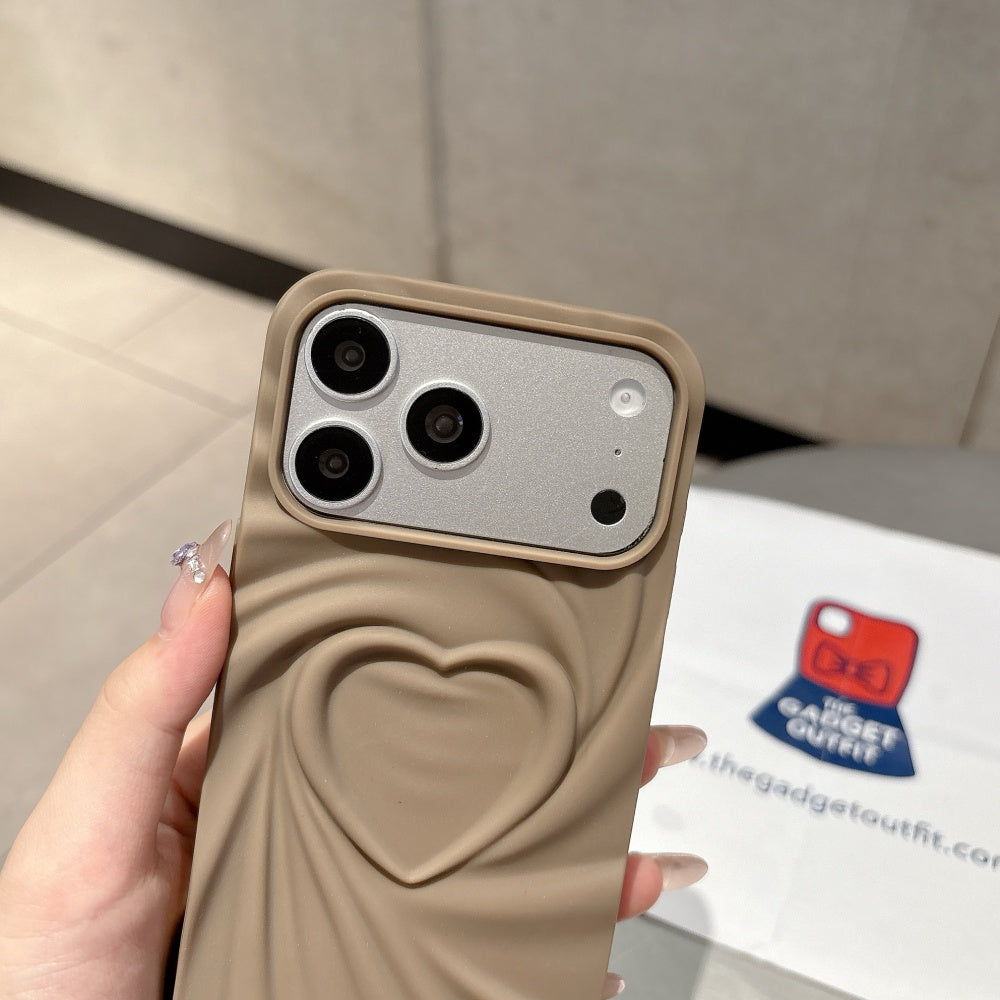 Mocha Heart Wave iPhone Case – Cute Minimal Design with Soft Touch Finish