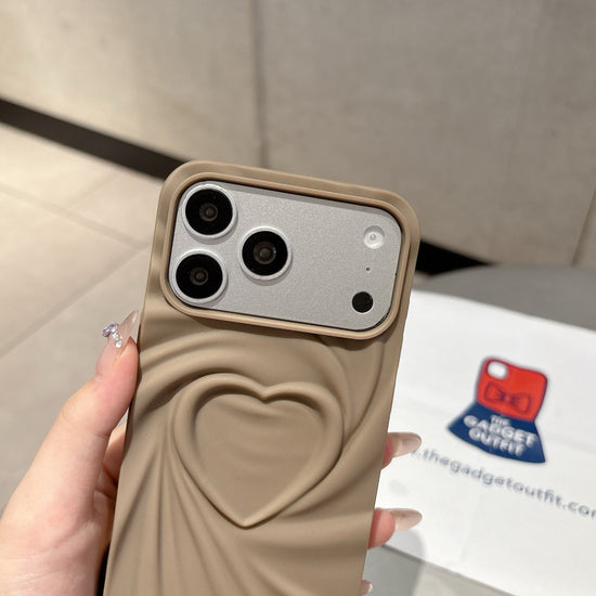 Mocha Heart Wave iPhone Case – Cute Minimal Design with Soft Touch Finish