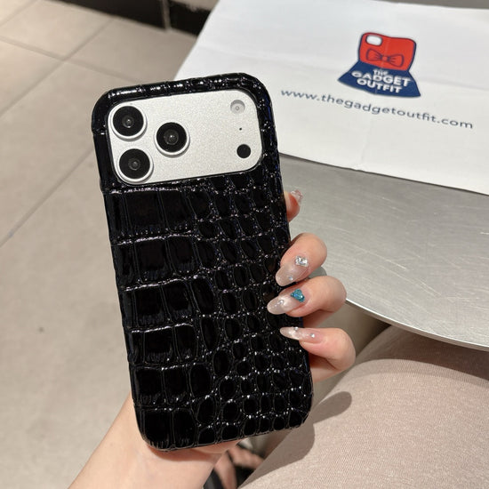 Shadow Croc iPhone Case – Glossy Black Statement Cover