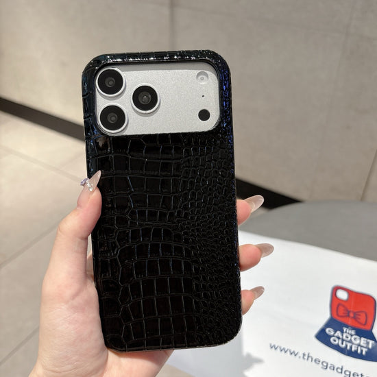 Midnight Croc Texture iPhone Case – Bold Black Luxury Phone Cover