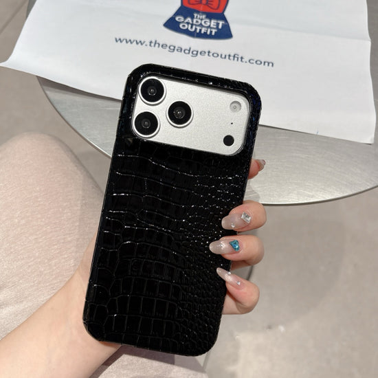 Midnight Croc Texture iPhone Case – Bold Black Luxury Phone Cover