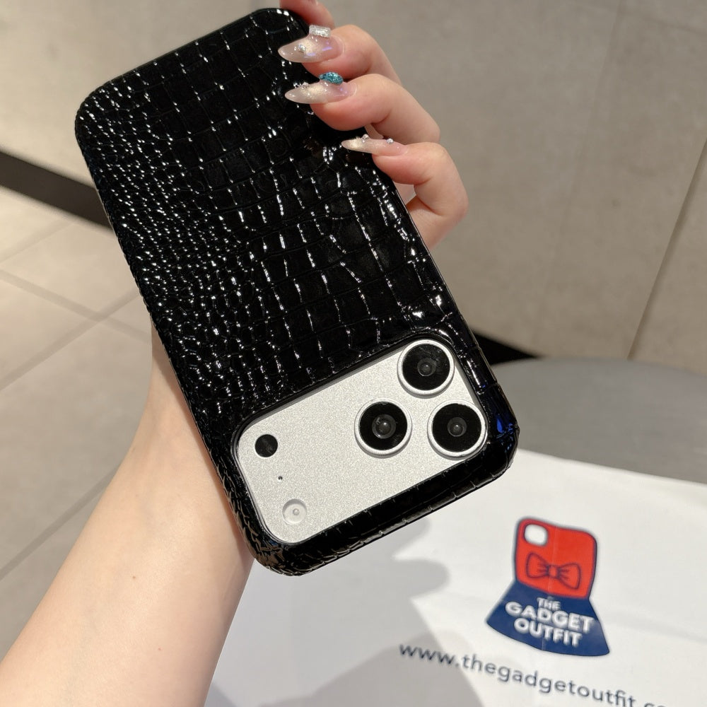 Midnight Croc Texture iPhone Case – Bold Black Luxury Phone Cover