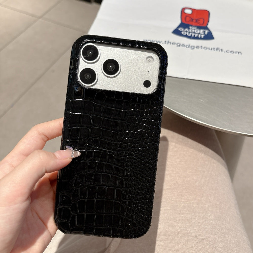Midnight Croc Texture iPhone Case – Bold Black Luxury Phone Cover