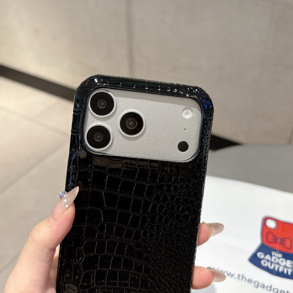 Midnight Croc Texture iPhone Case – Bold Black Luxury Phone Cover
