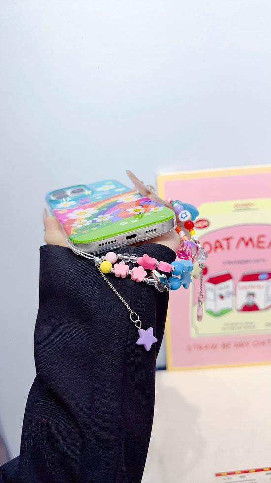 Colorful Rainbow Cartoon iPhone Case with Beaded Charm Strap