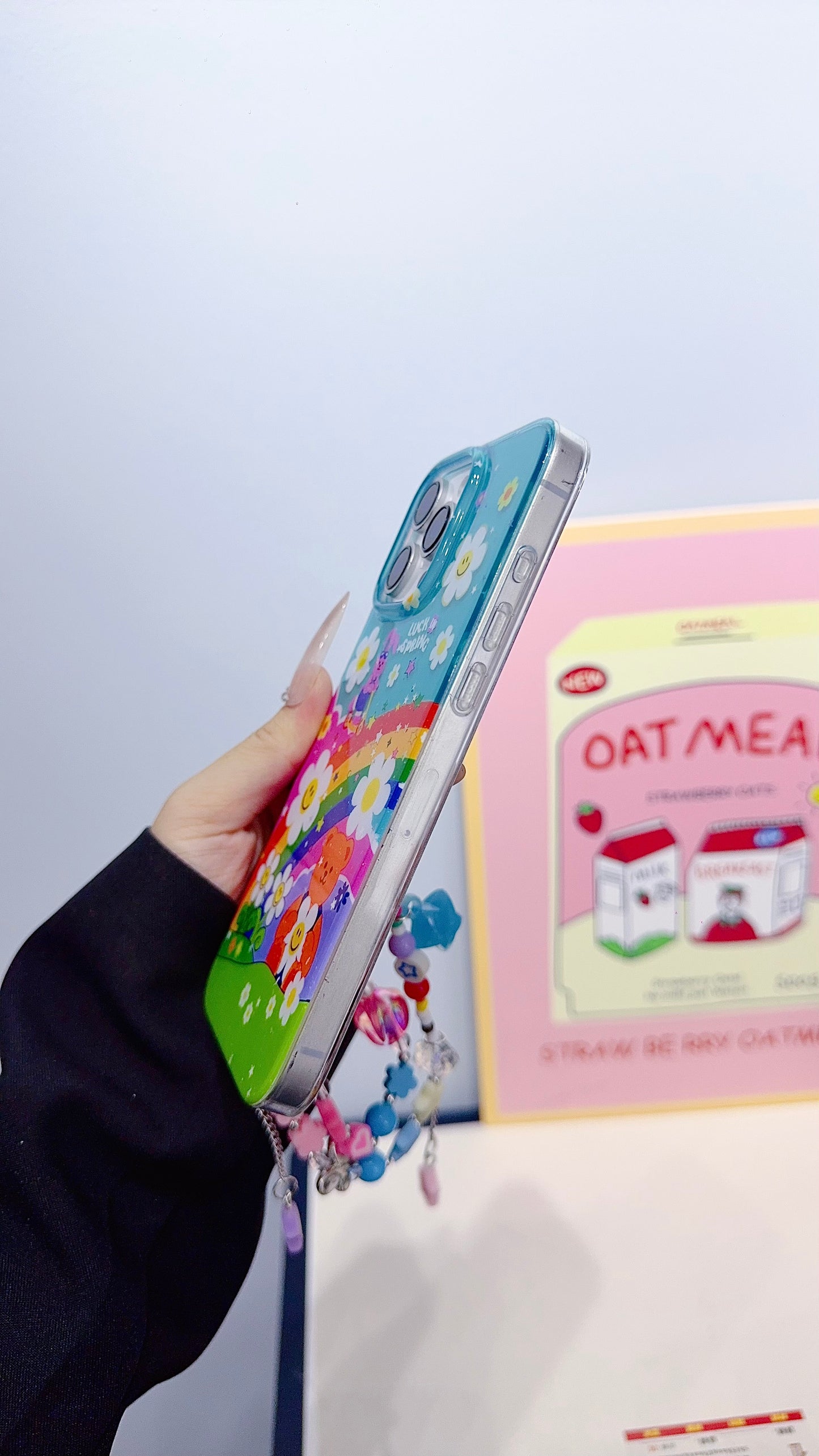 Colorful Rainbow Cartoon iPhone Case with Beaded Charm Strap