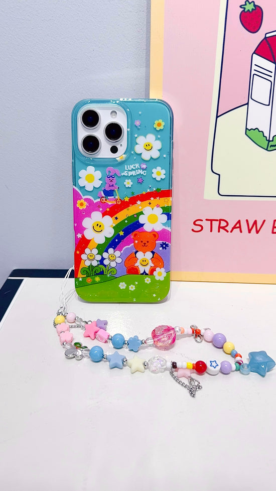 Colorful Rainbow Cartoon iPhone Case with Beaded Charm Strap