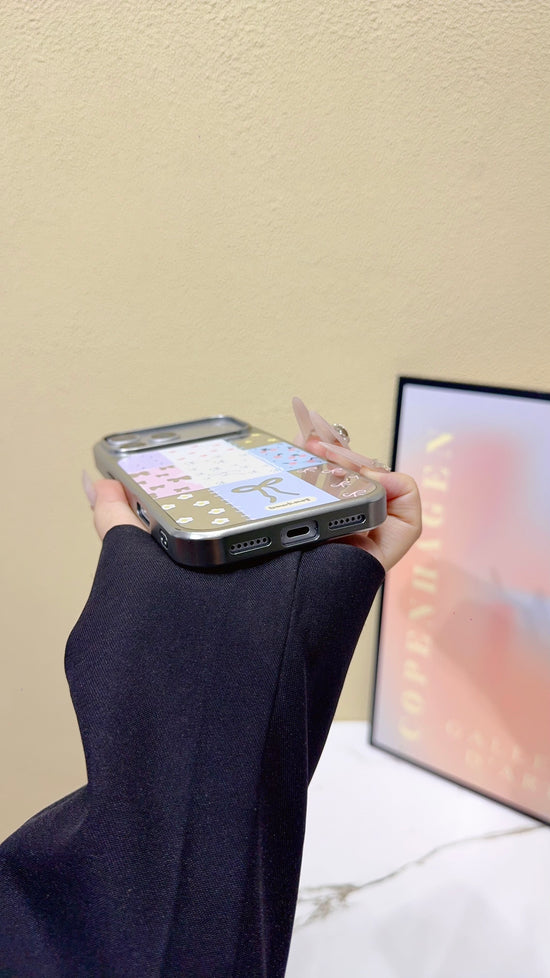 Chic Patchwork Bow & Butterfly Pastel Phone Case – Stylish Glossy Cover