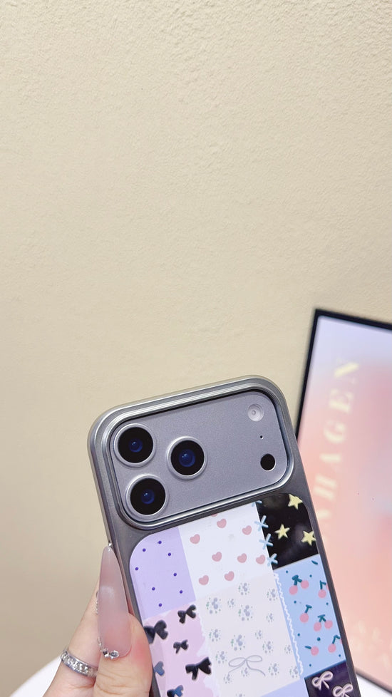 Chic Patchwork Bow & Butterfly Pastel Phone Case – Stylish Glossy Cover