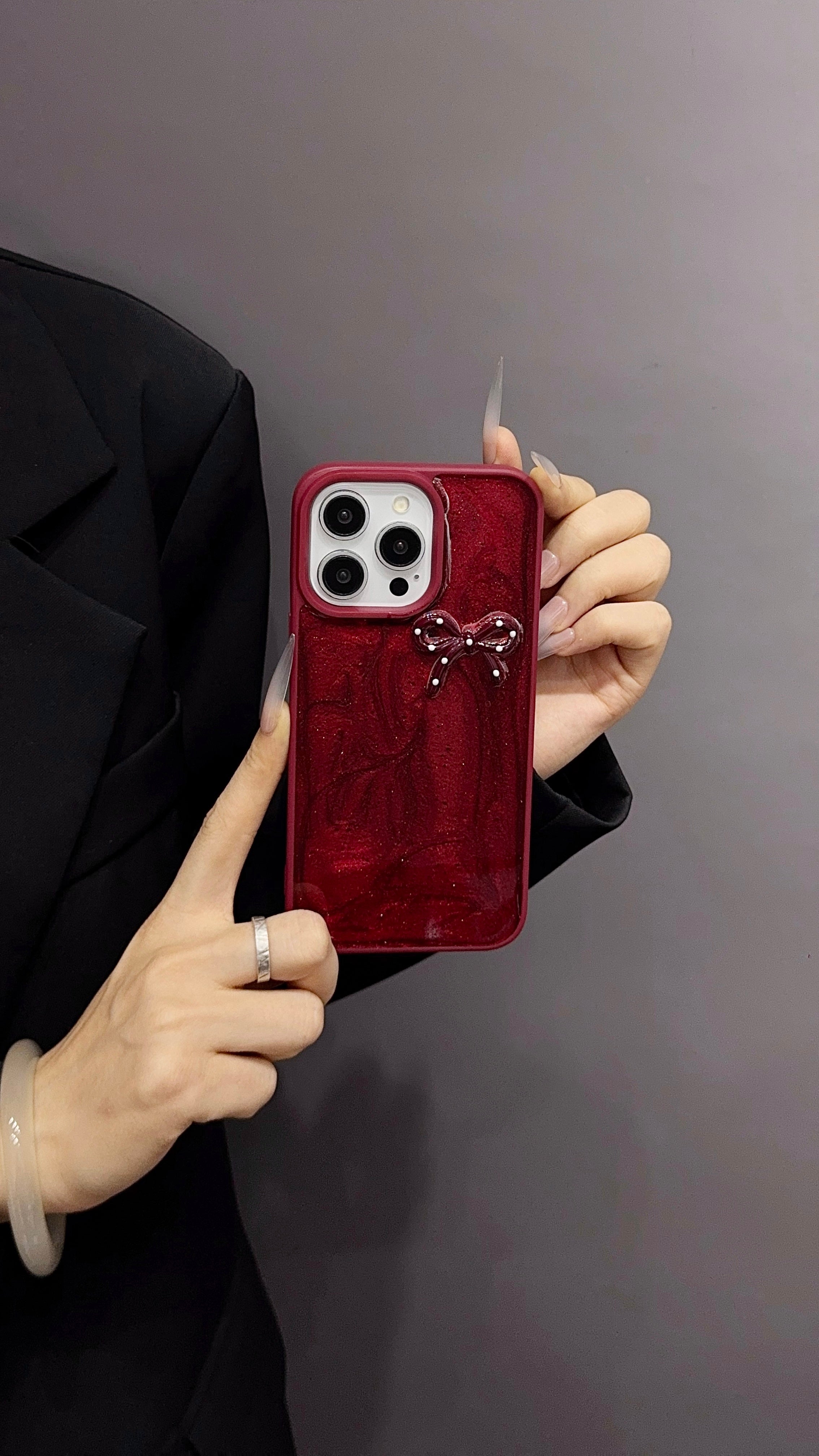 Red Ruby Bow iPhone Case – Glossy Protective Cover with 3D Bow Design