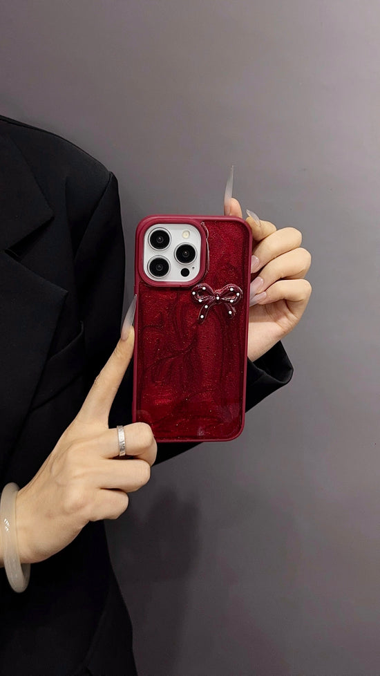 Red Ruby Bow iPhone Case – Glossy Protective Cover with 3D Bow Design