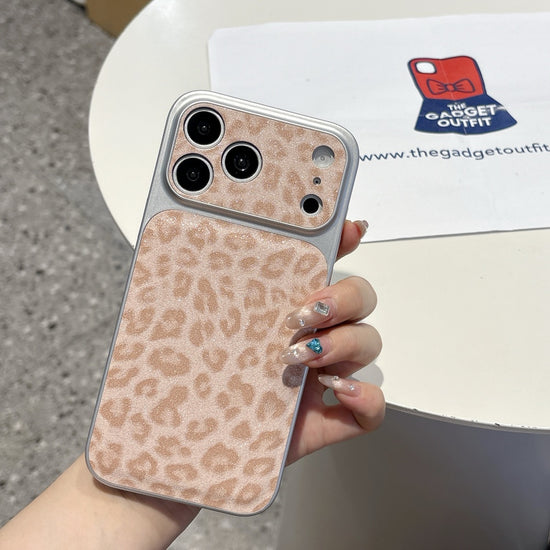 Blush Safari Sparkle iPhone Case with Matching Wrist Strap – Chic Glitter Leopard Design