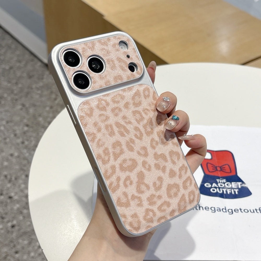 Blush Safari Sparkle iPhone Case with Matching Wrist Strap – Chic Glitter Leopard Design