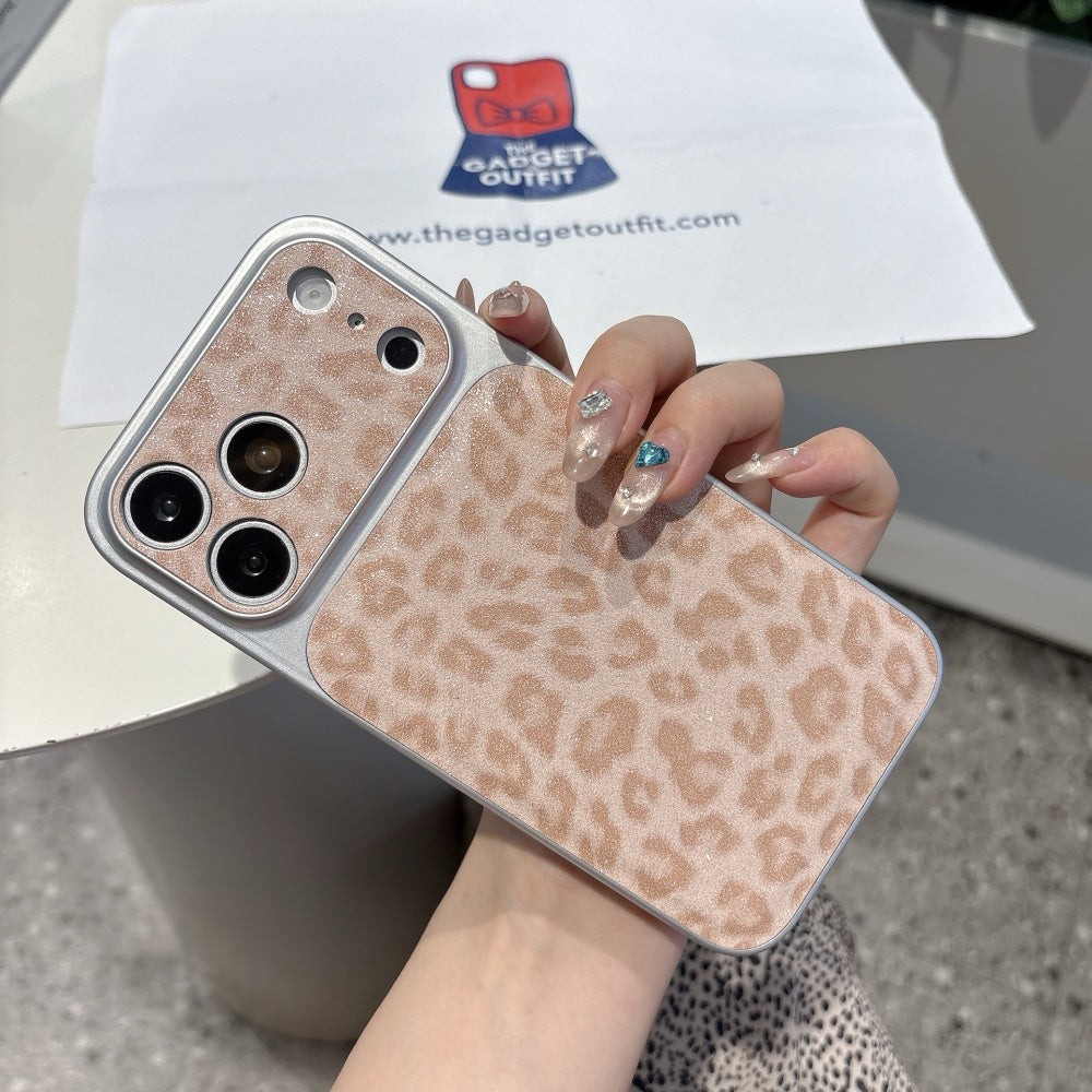 Blush Safari Sparkle iPhone Case with Matching Wrist Strap – Chic Glitter Leopard Design