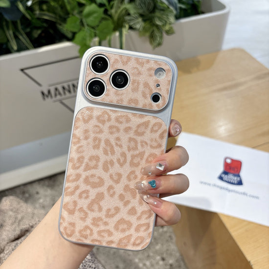 Blush Safari Sparkle iPhone Case with Matching Wrist Strap – Chic Glitter Leopard Design