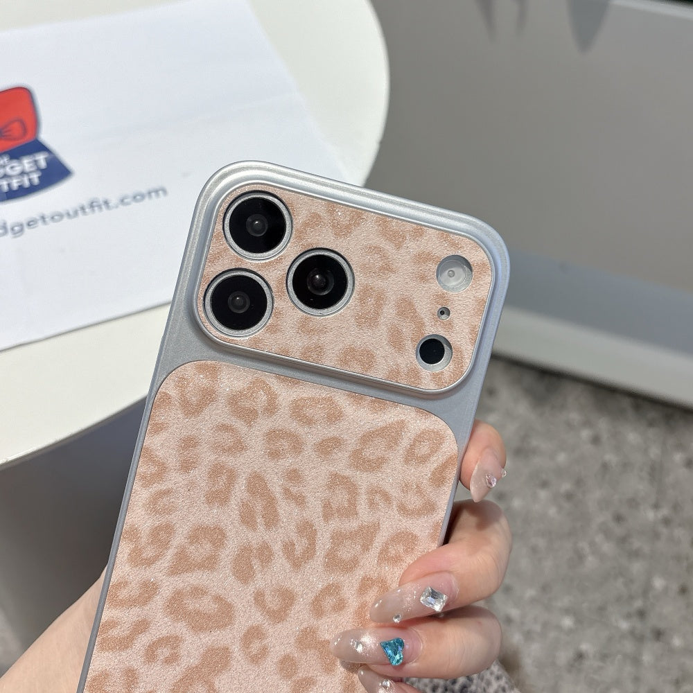 Blush Safari Sparkle iPhone Case with Matching Wrist Strap – Chic Glitter Leopard Design