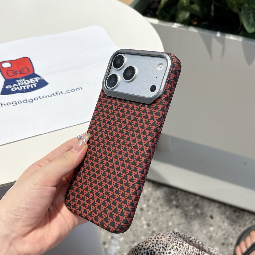 Crimson Grid iPhone Case – Modern Pattern Cover with Bold Contrast Design