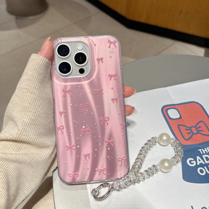 Super Cute Pink Bow iPhone Case with Sparkle Finish & Pearl Charm – Stylish & Trendy Look